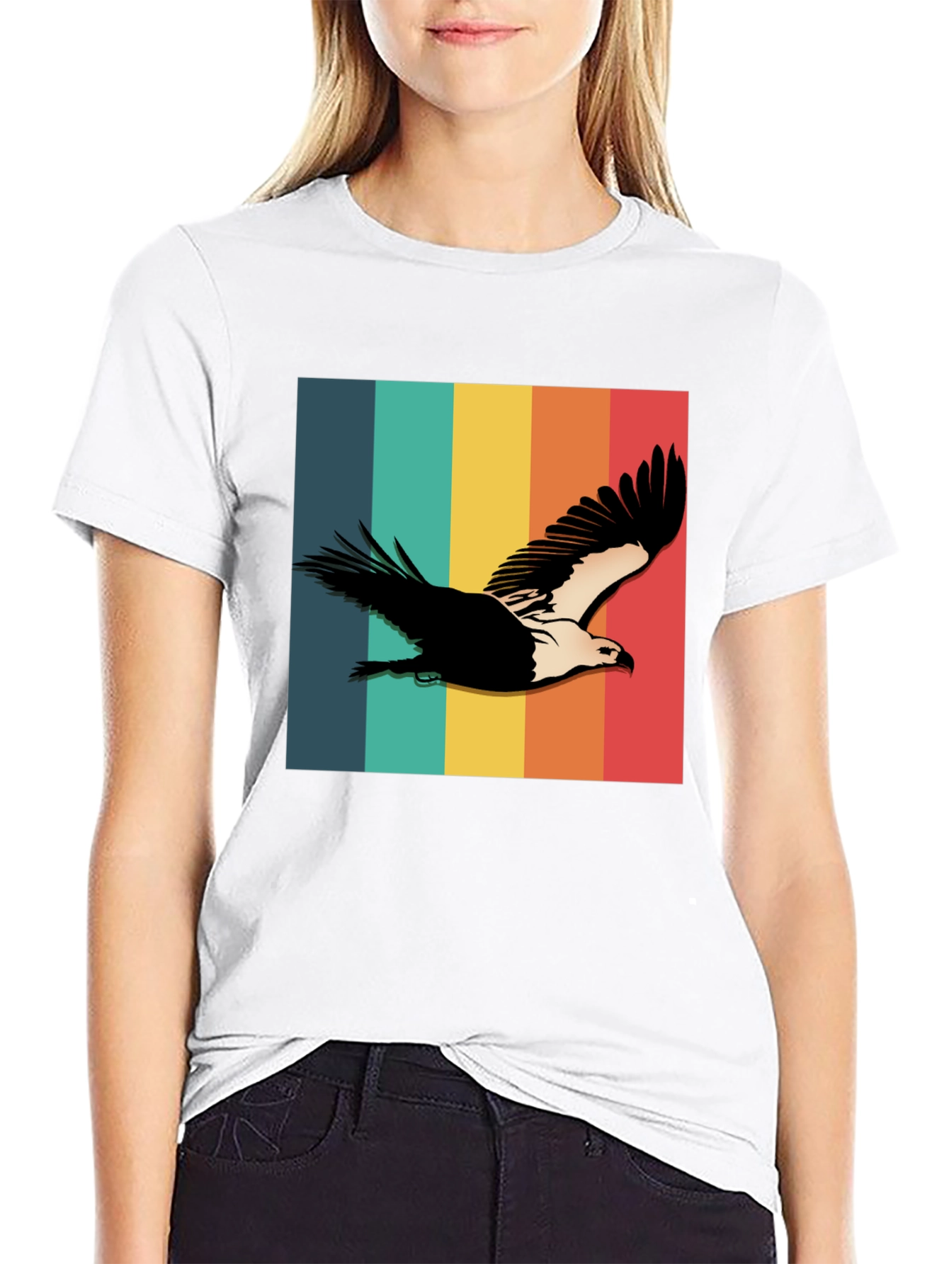Retro Eagle Graphic Tee - Black Cotton Blend Shirt