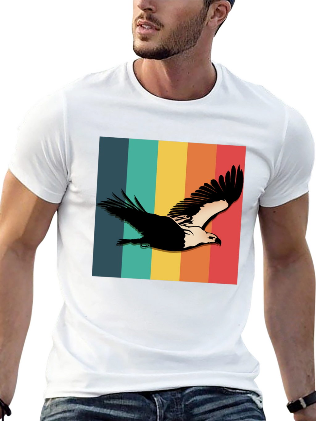 Retro Eagle Graphic Tee - Black Cotton Blend Shirt
