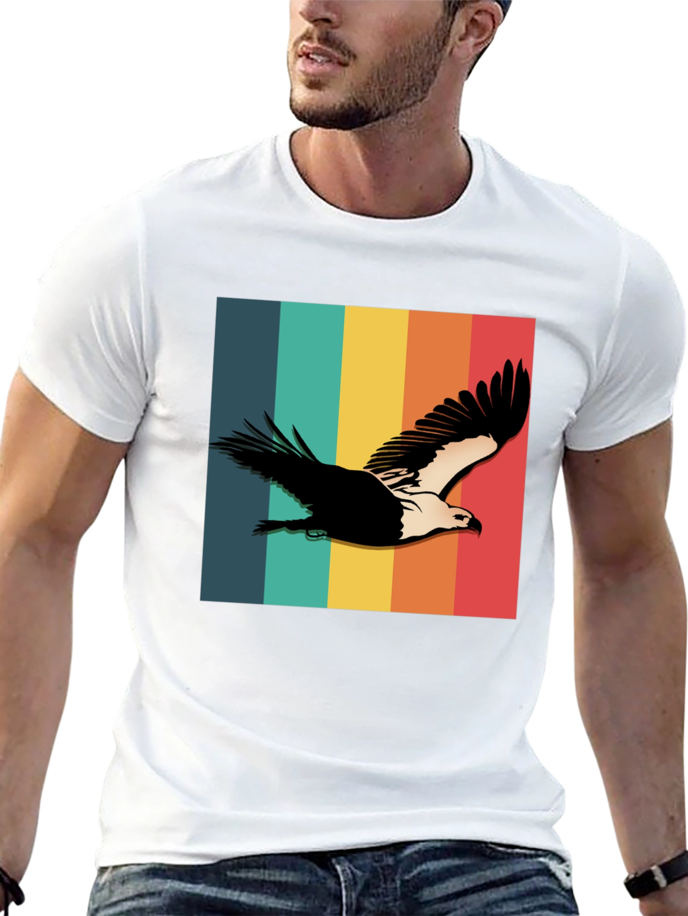 Retro Eagle Graphic Tee - Black Cotton Blend Shirt