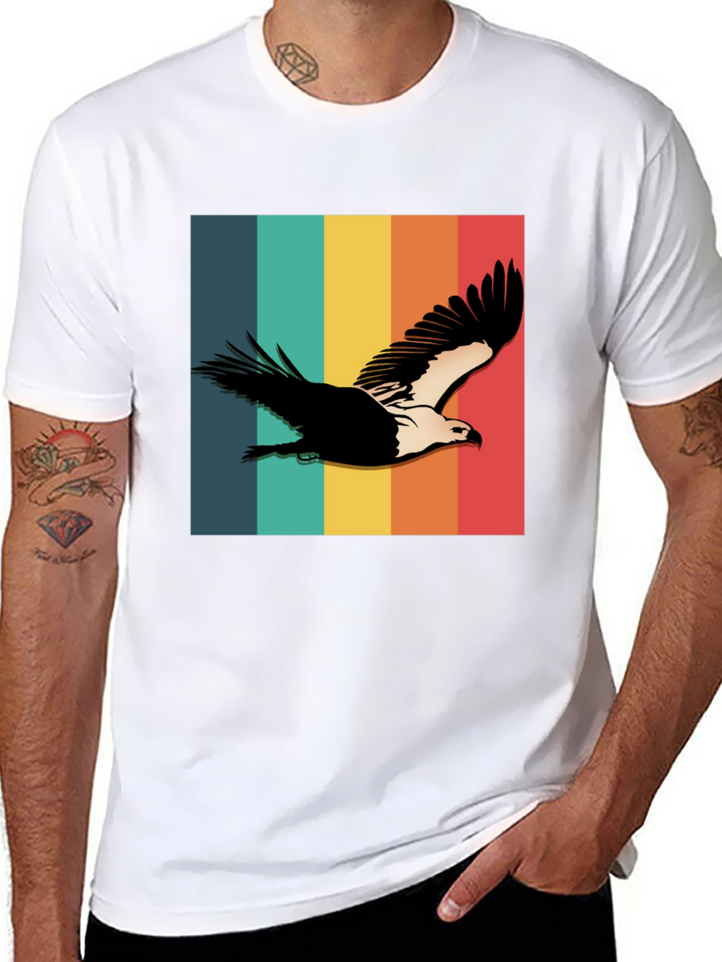 Retro Eagle Graphic Tee - Black Cotton Blend Shirt