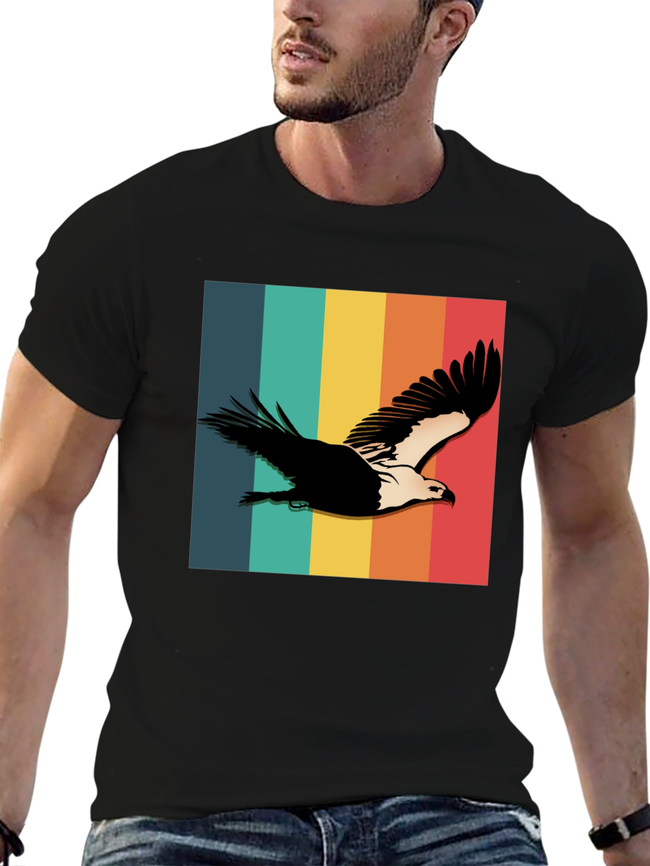 Retro Eagle Graphic Tee - Black Cotton Blend Shirt