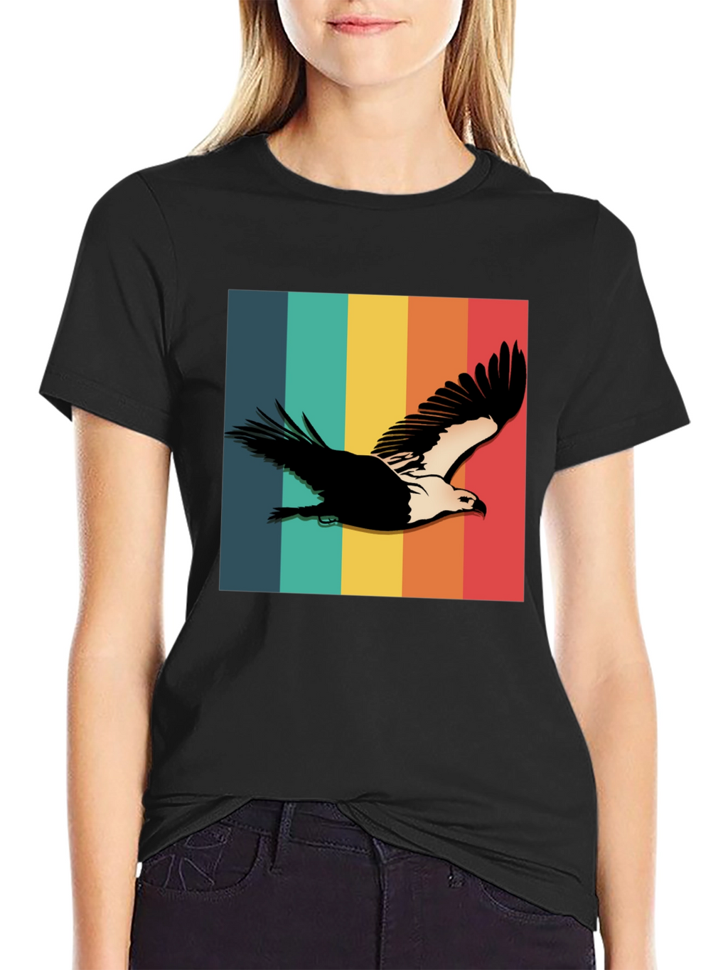 Retro Eagle Graphic Tee - Black Cotton Blend Shirt