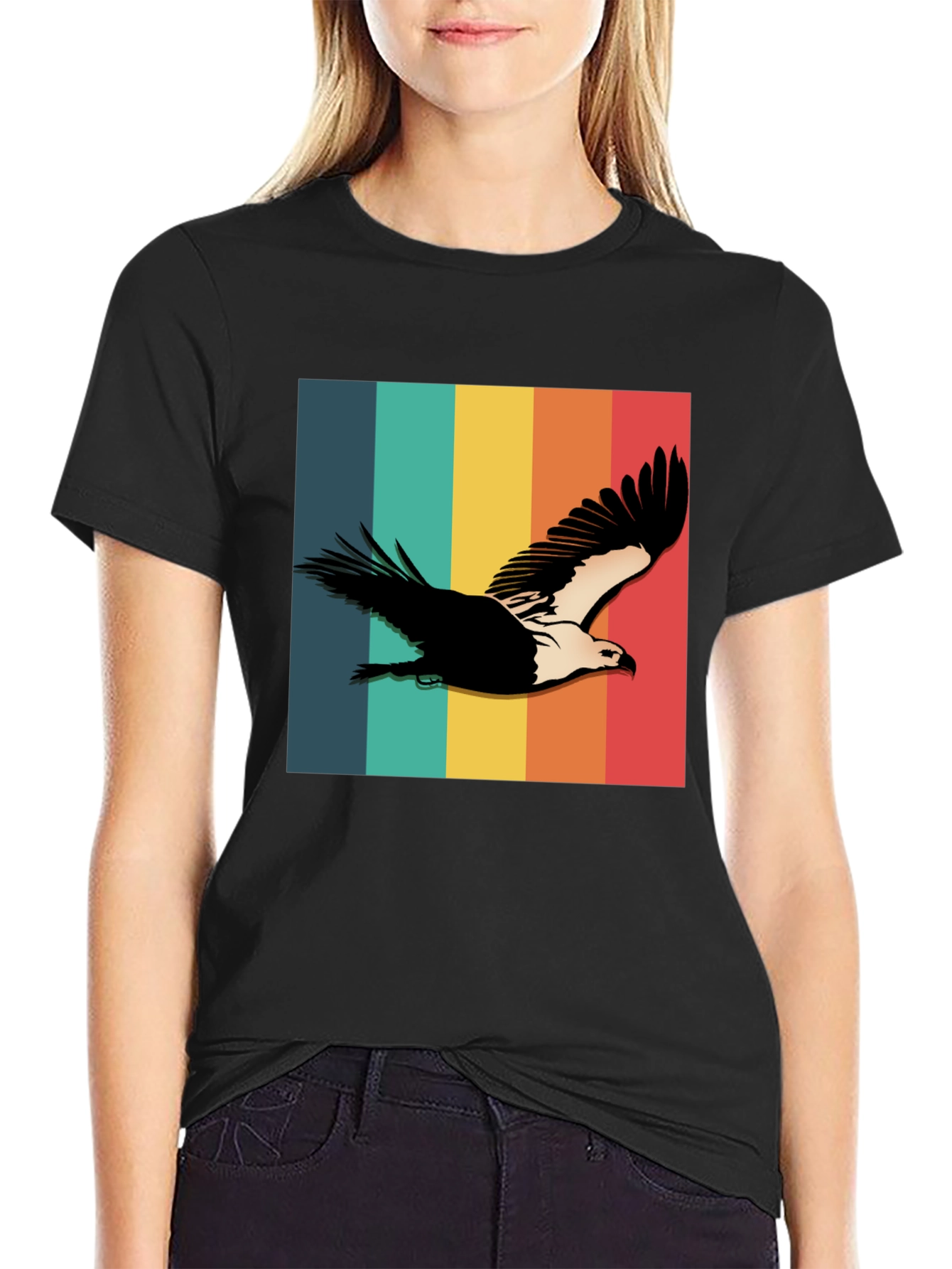 Retro Eagle Graphic Tee - Black Cotton Blend Shirt