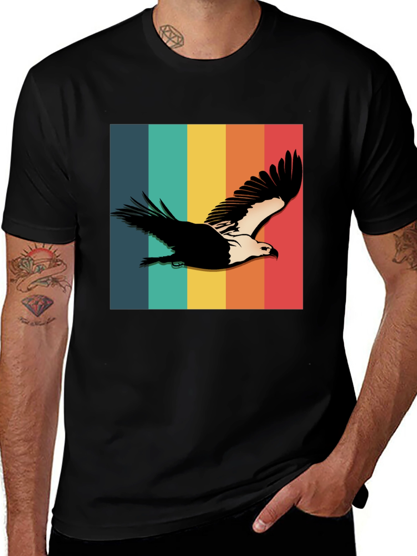 Retro Eagle Graphic Tee - Black Cotton Blend Shirt