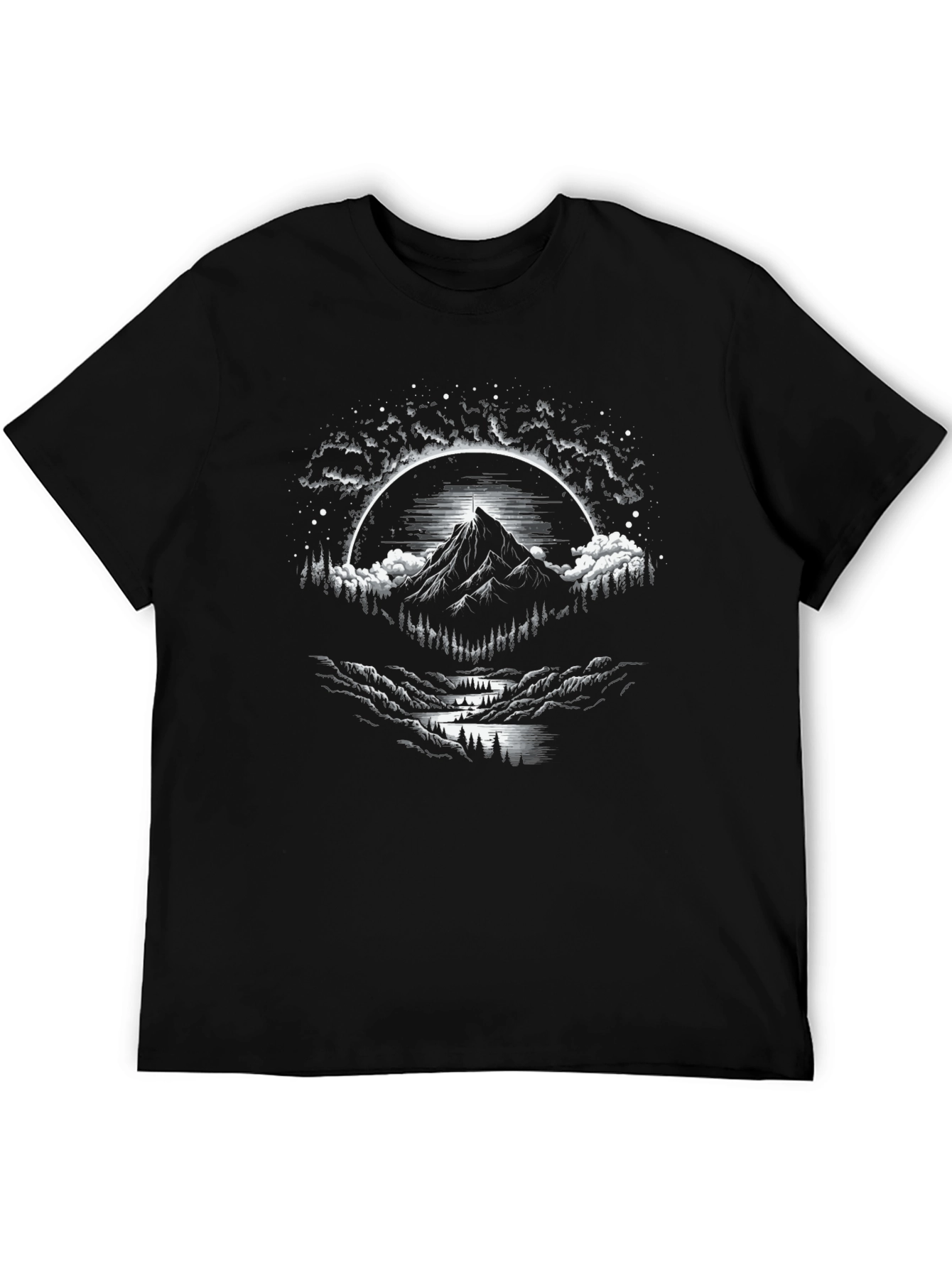 Mountain Peak Graphic Tee - Black Cotton Blend