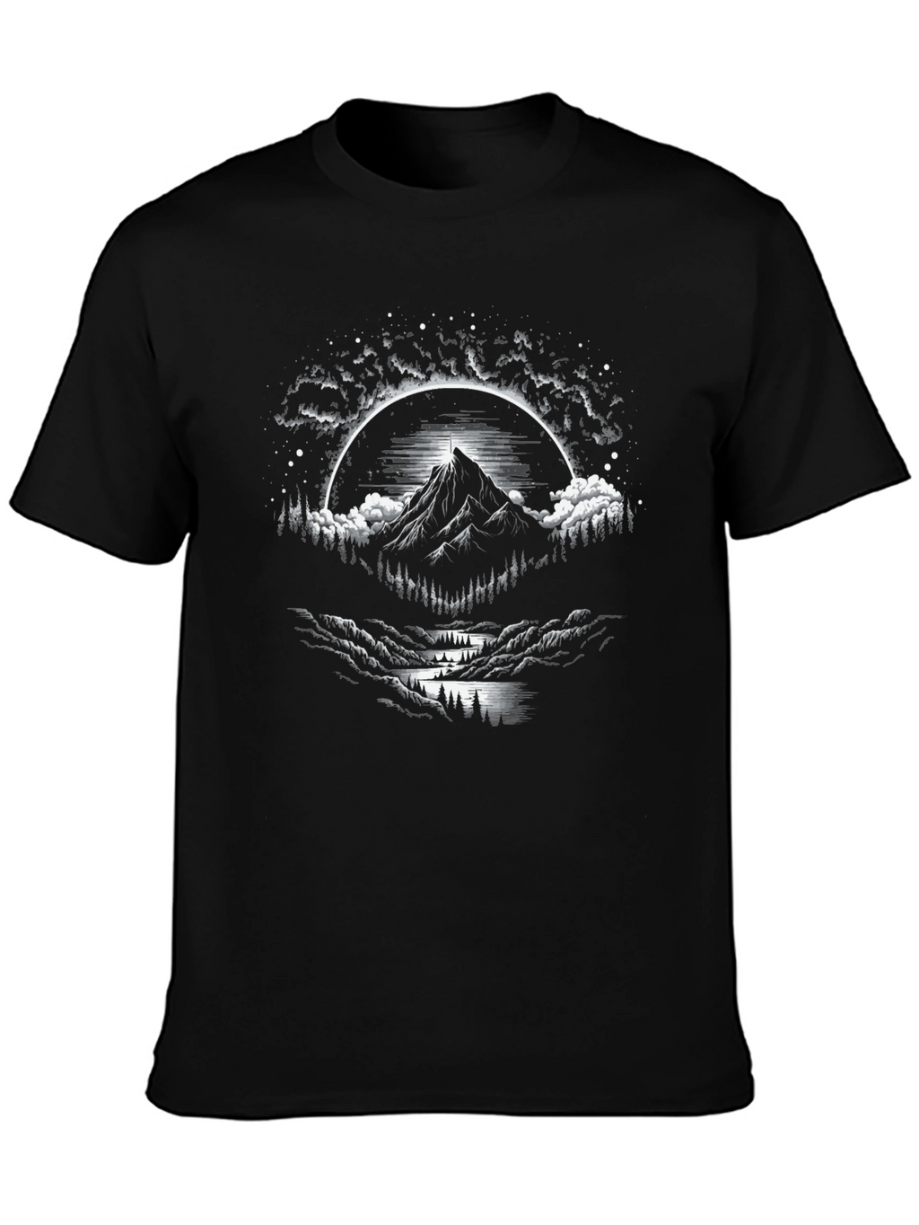 Mountain Peak Graphic Tee - Black Cotton Blend