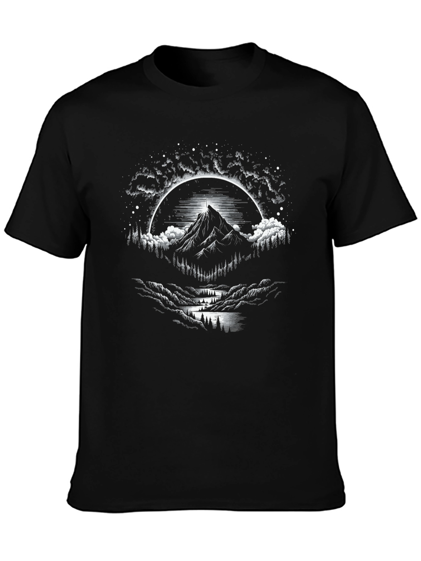 Mountain Peak Graphic Tee - Black Cotton Blend