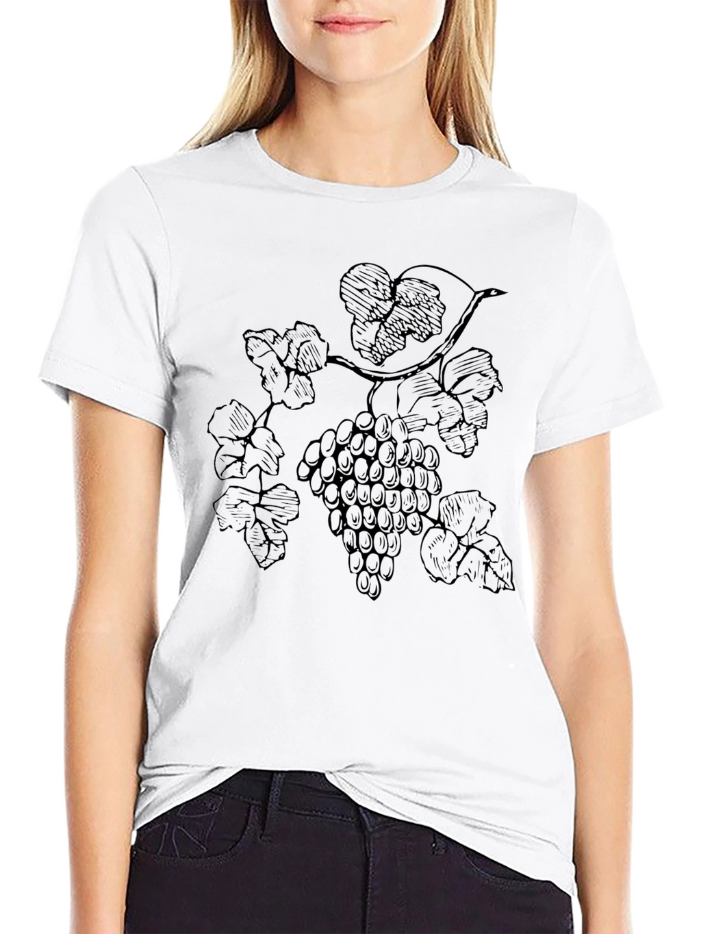 Grapes Graphic Print T-Shirt - Black