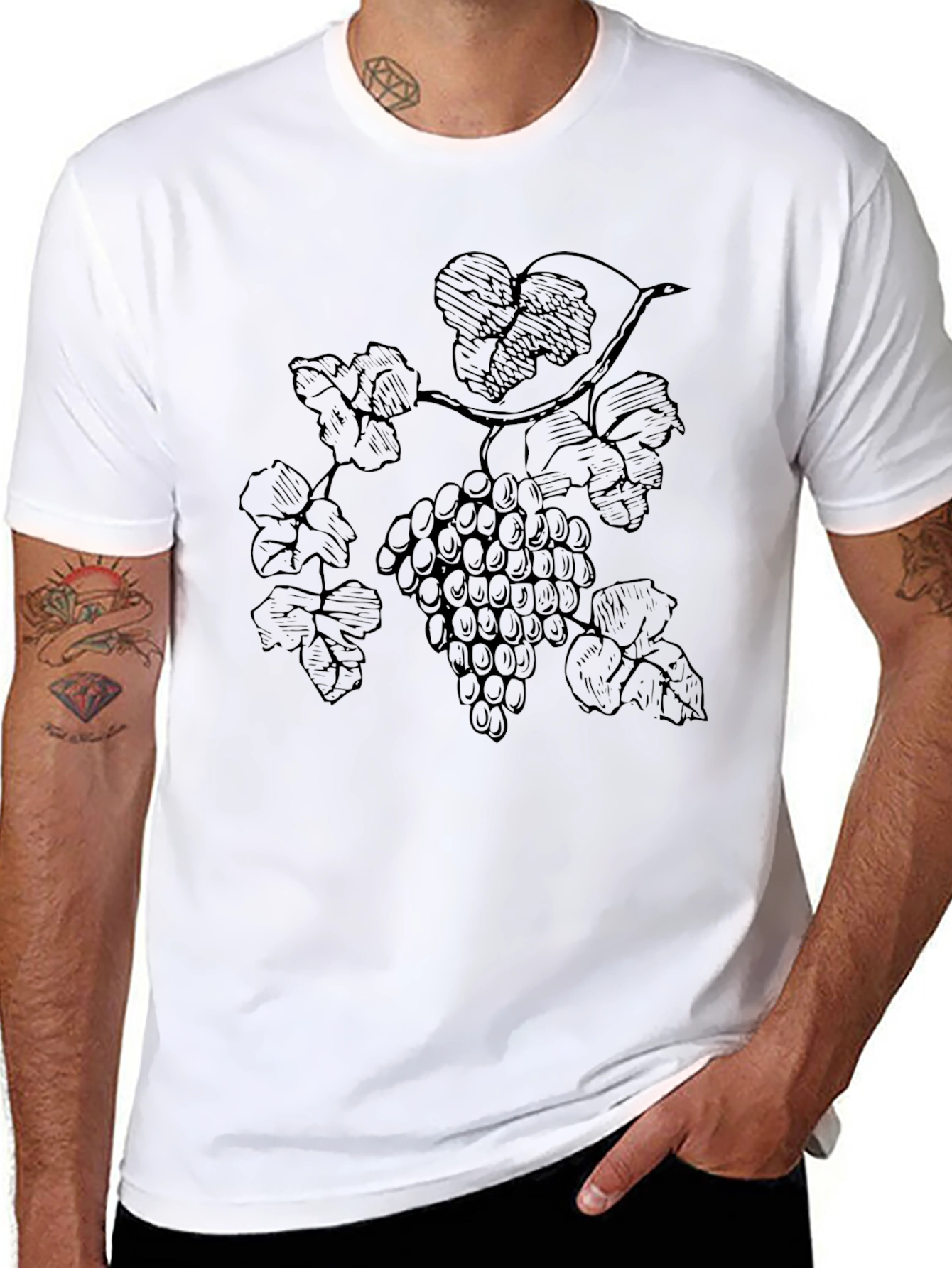 Grapes Graphic Print T-Shirt - Black