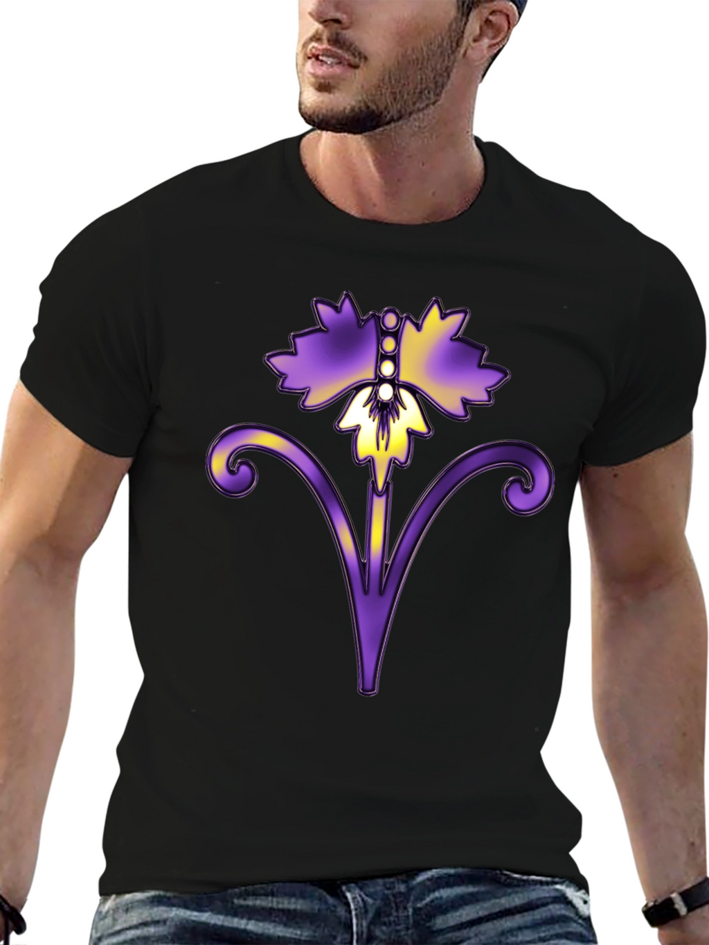 Floral Art Black T-Shirt