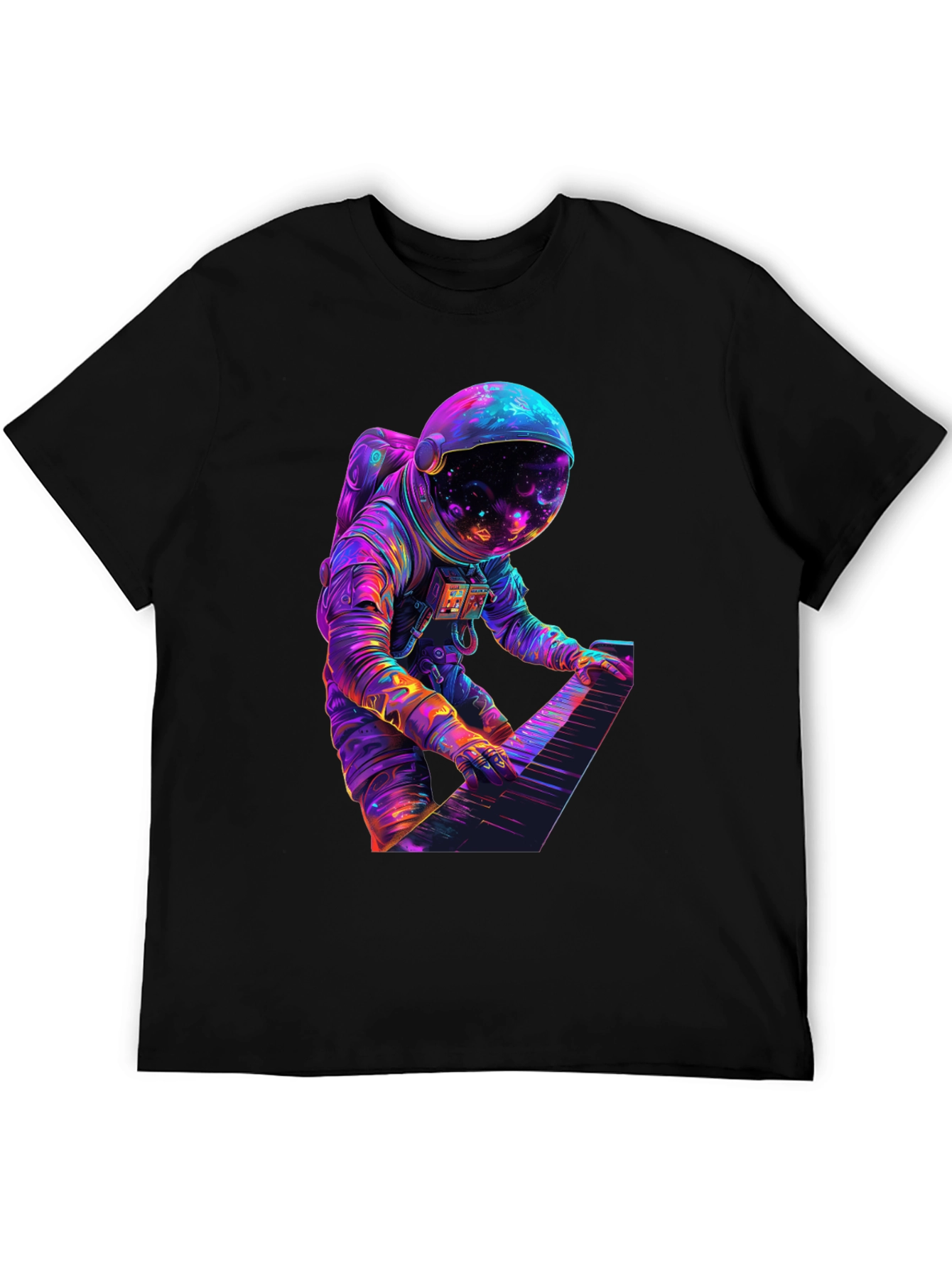 Astronaut Playing Piano Graphic Tee - Space Musician Shirt