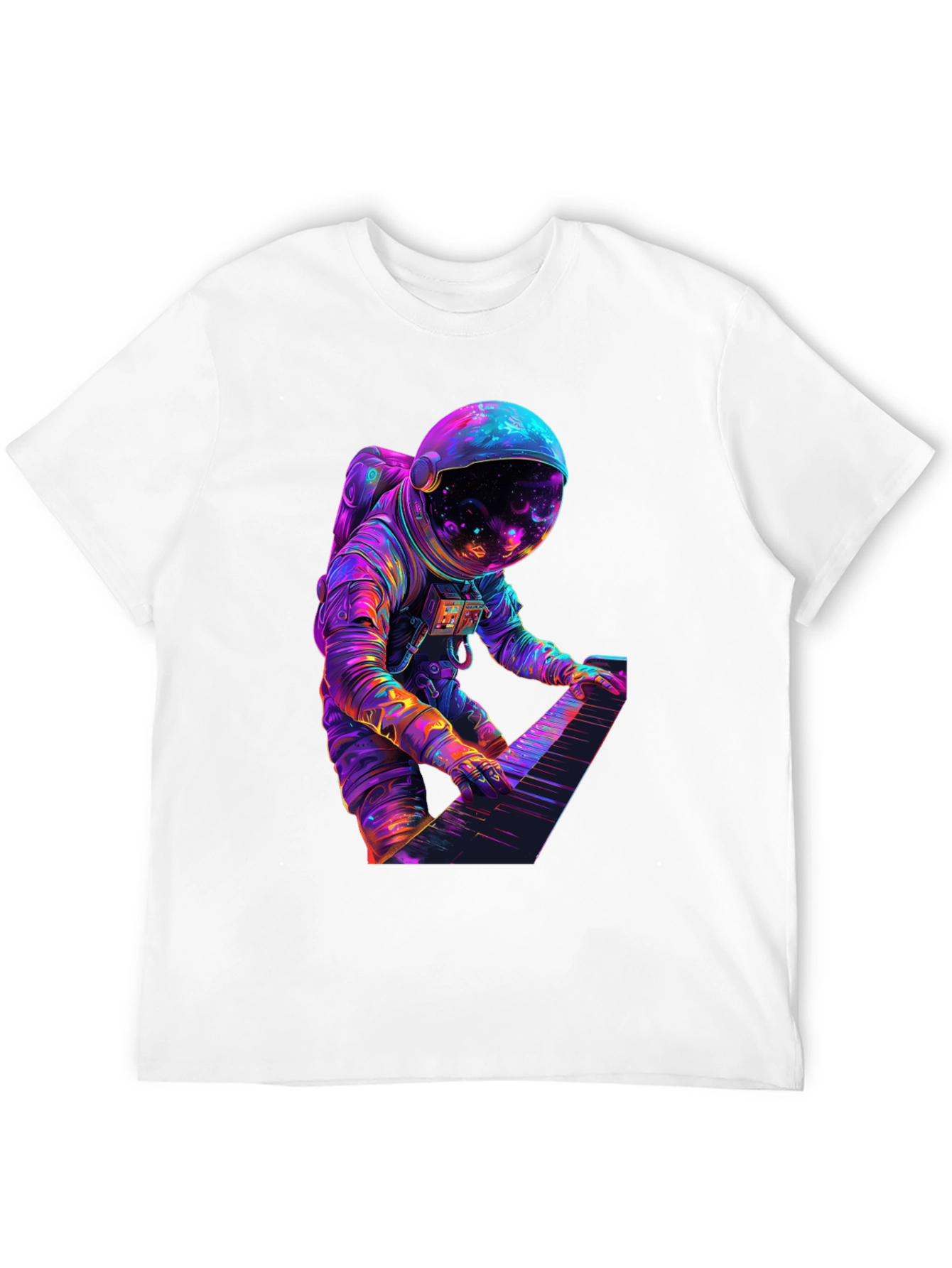 Astronaut Playing Piano Graphic Tee - Space Musician Shirt