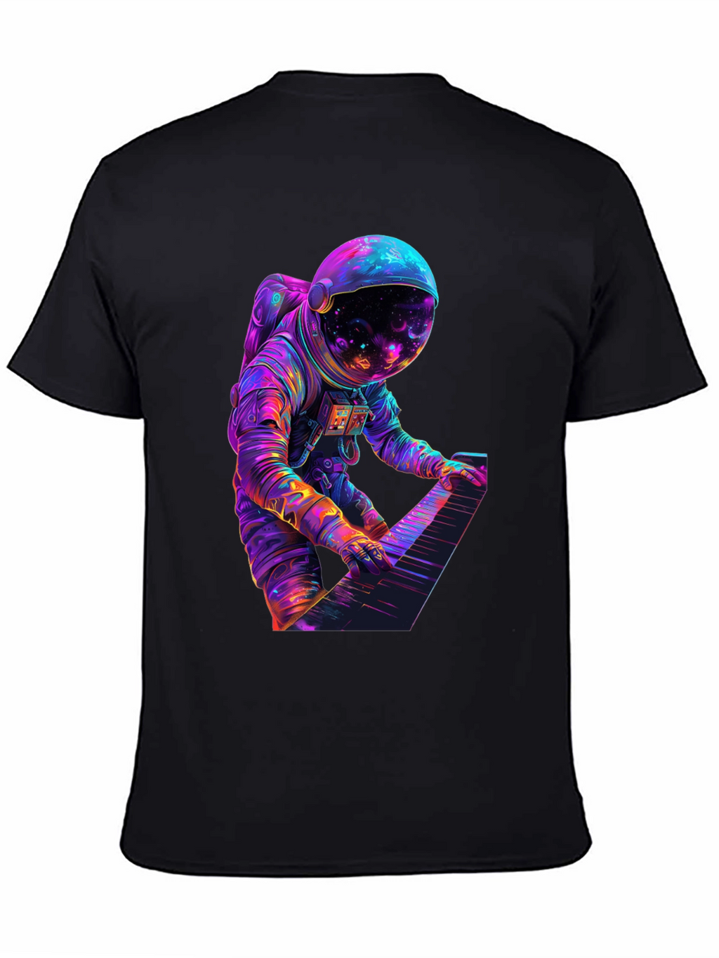 Astronaut Playing Piano Graphic Tee - Space Musician Shirt