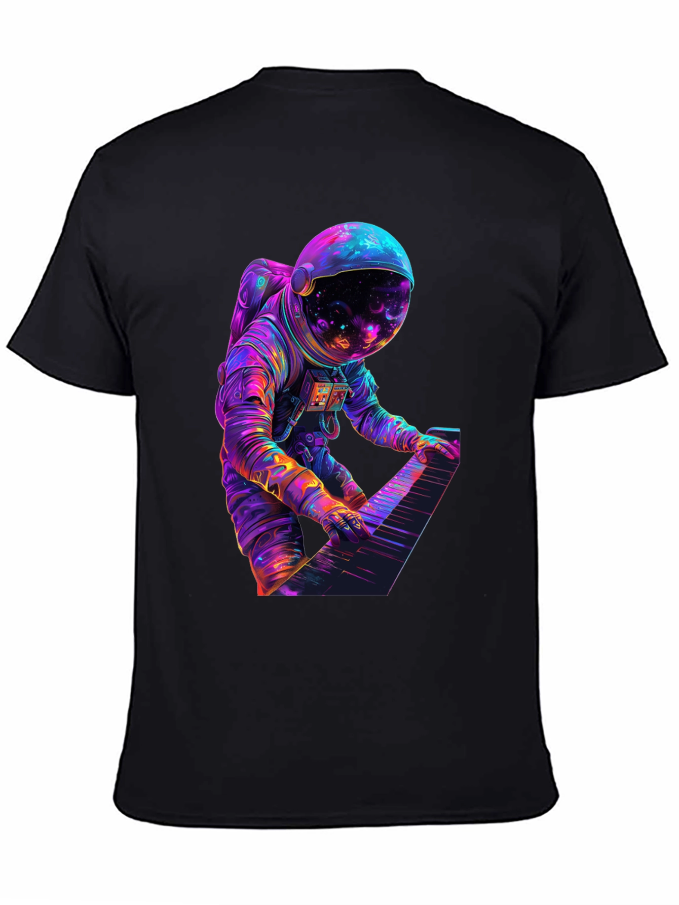 Astronaut Playing Piano Graphic Tee - Space Musician Shirt