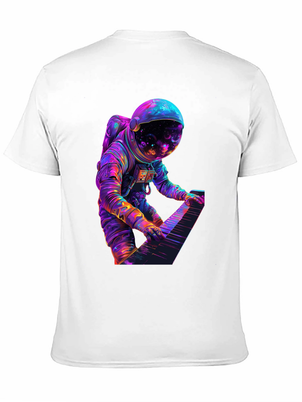 Astronaut Playing Piano Graphic Tee - Space Musician Shirt