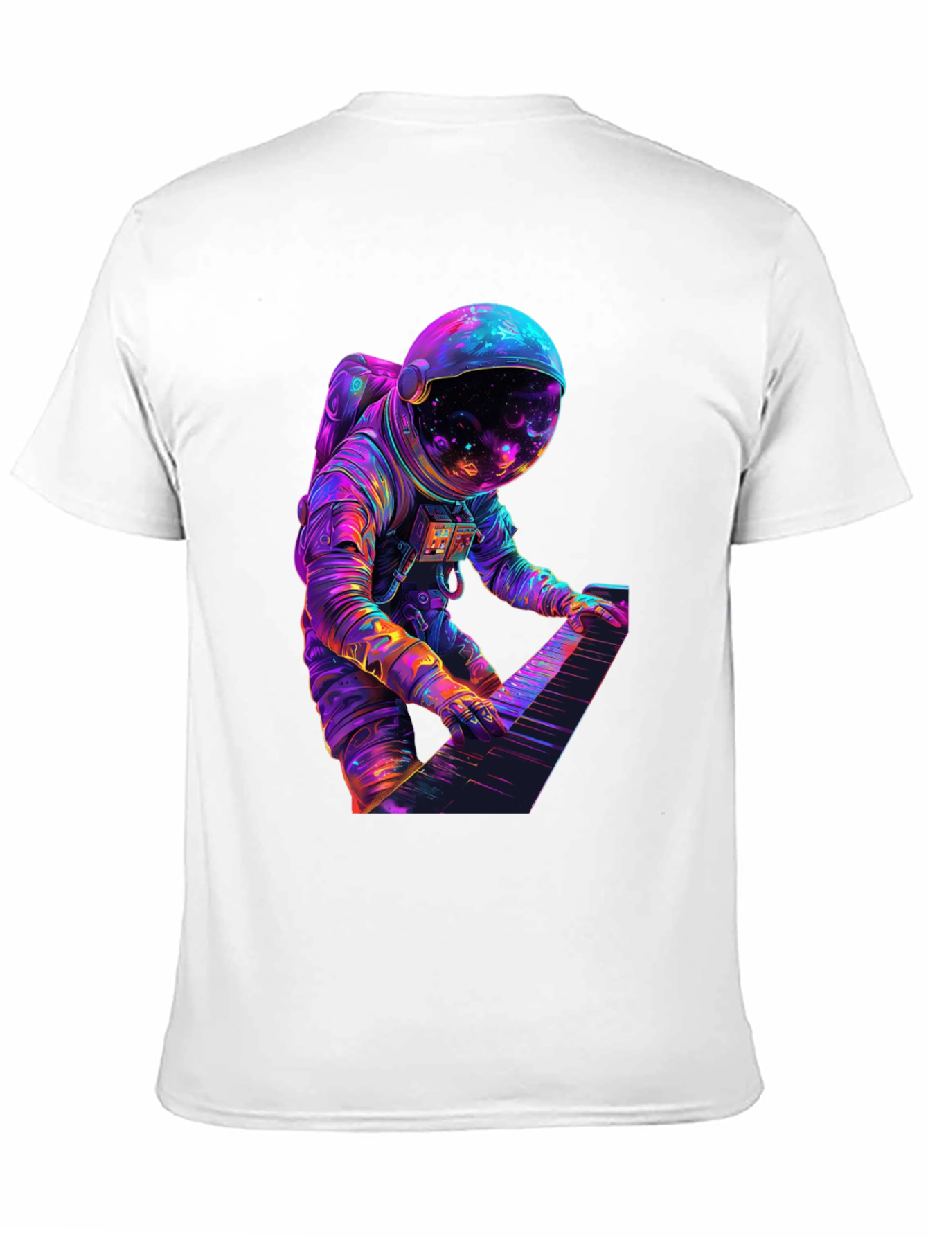 Astronaut Playing Piano Graphic Tee - Space Musician Shirt