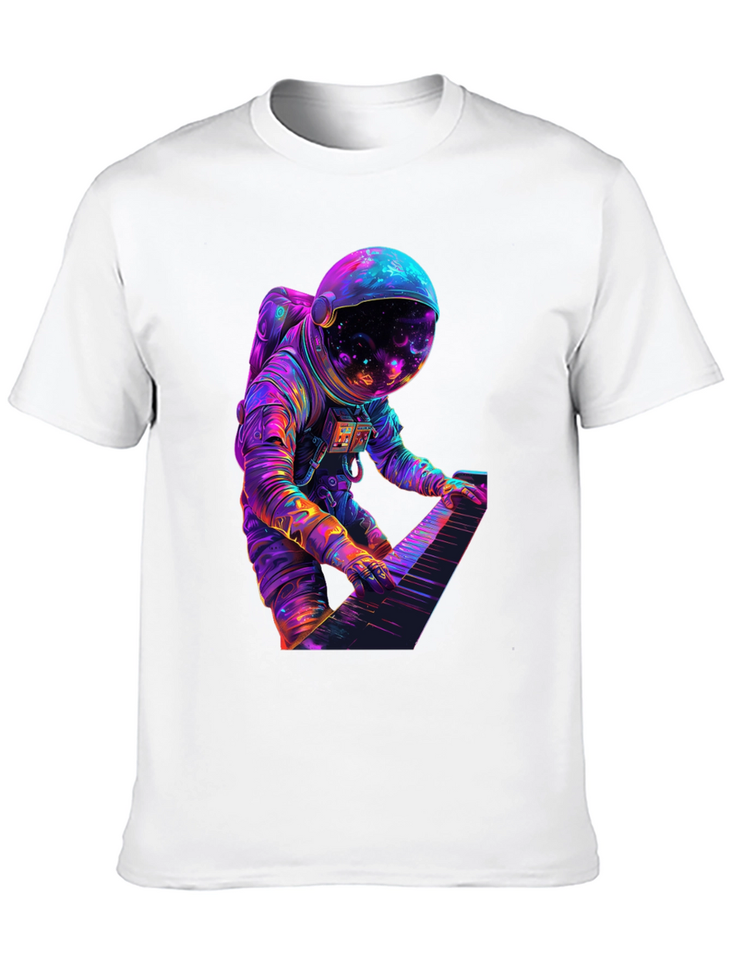 Astronaut Playing Piano Graphic Tee - Space Musician Shirt