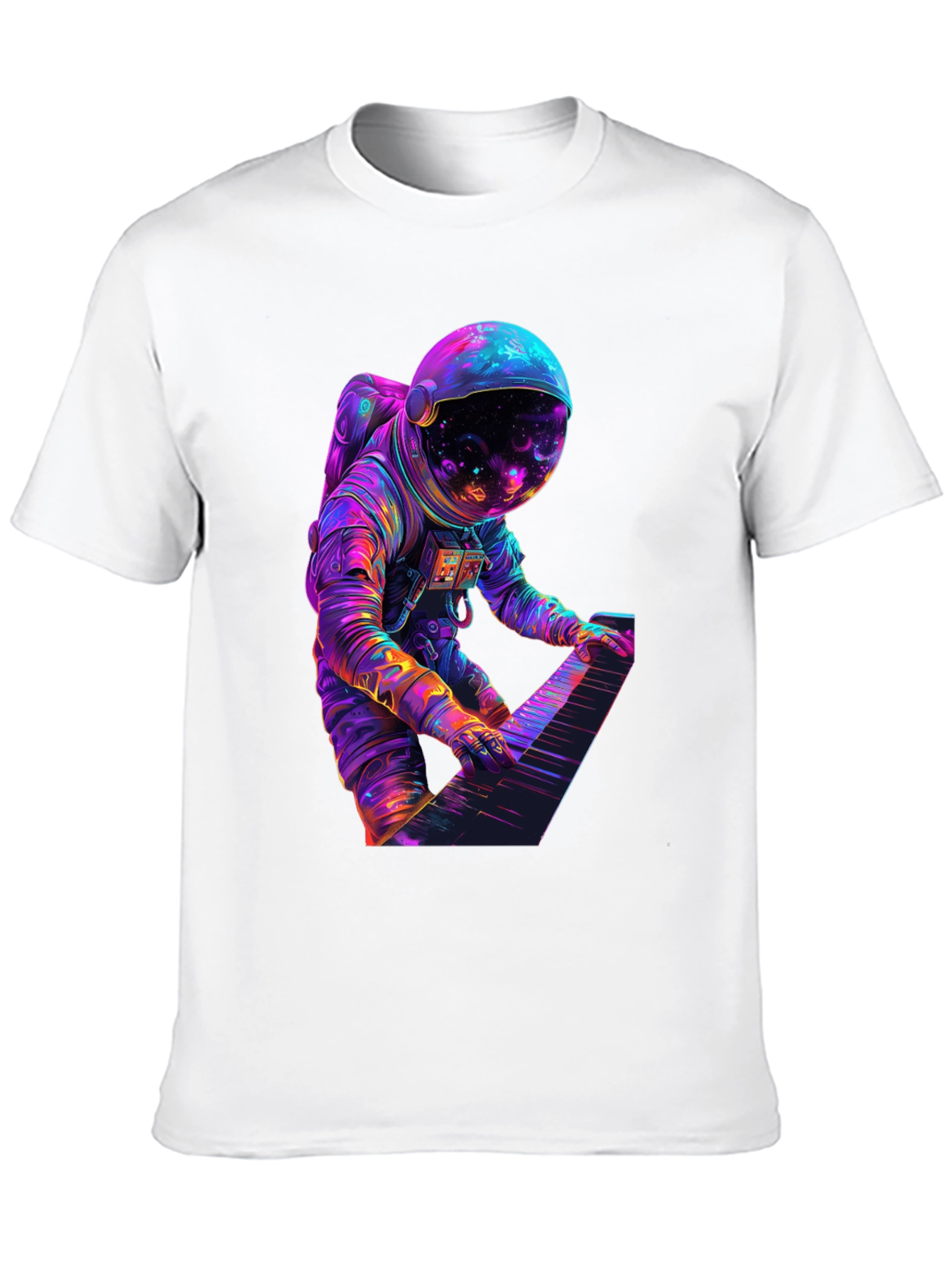 Astronaut Playing Piano Graphic Tee - Space Musician Shirt