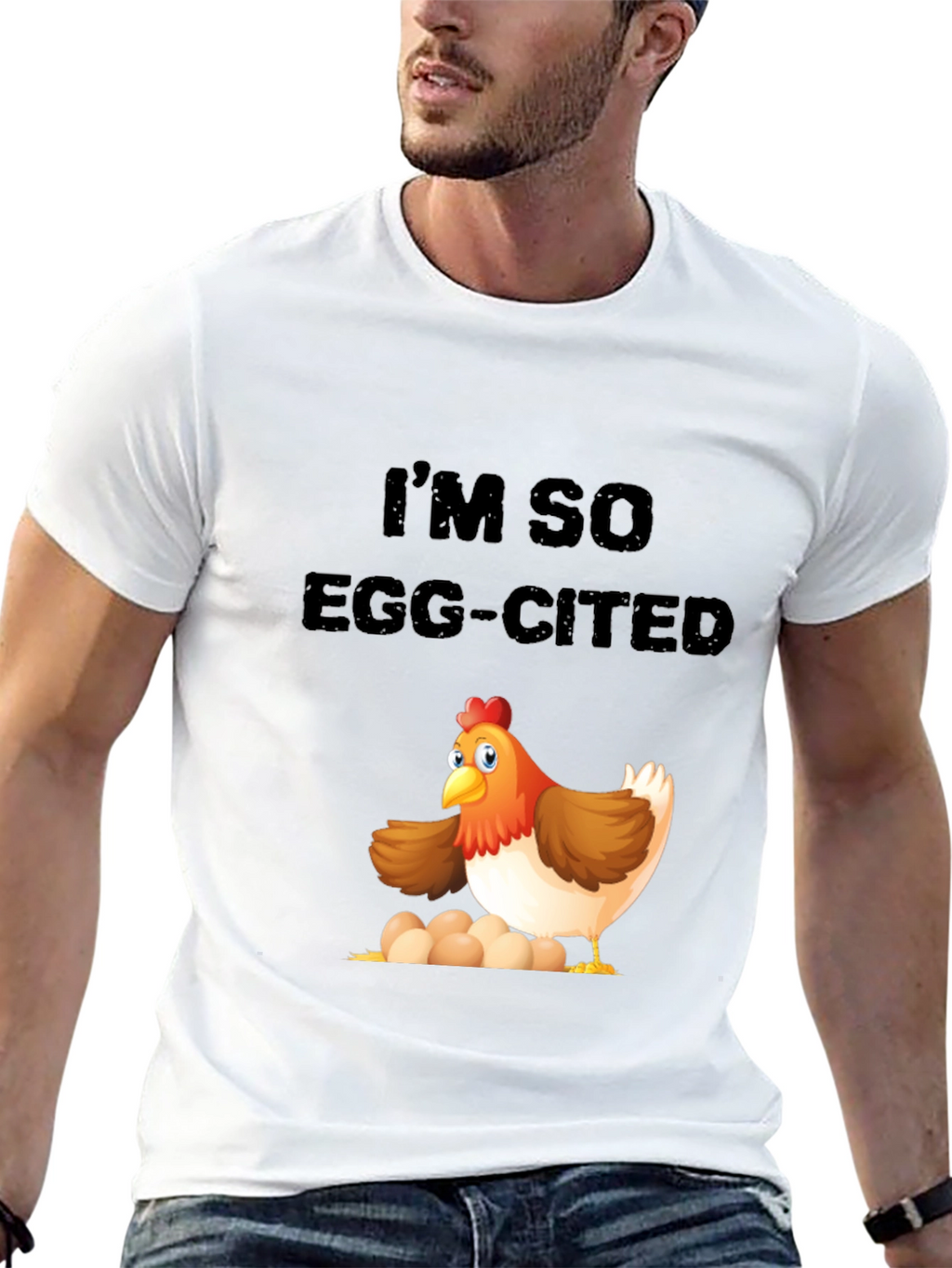 Egg-cited Chicken Graphic Tee - Novelty Mens T-Shirt