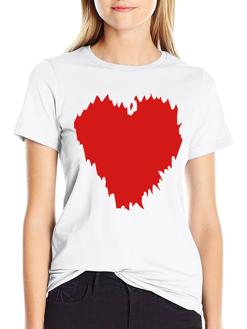 Black T-Shirt with Red Heart Graphic