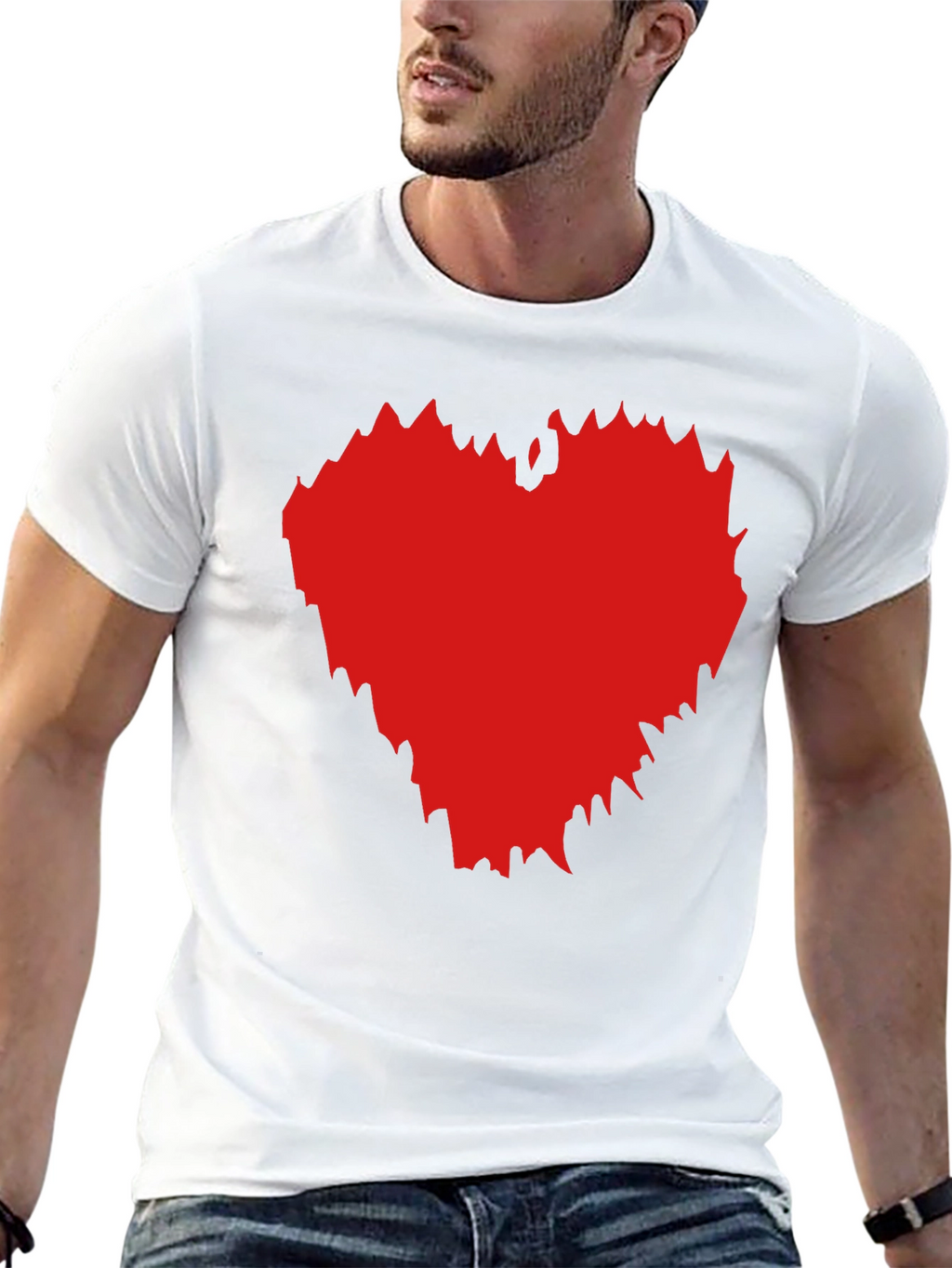Black T-Shirt with Red Heart Graphic