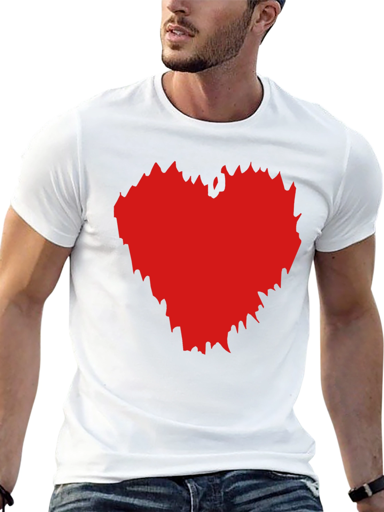 Black T-Shirt with Red Heart Graphic