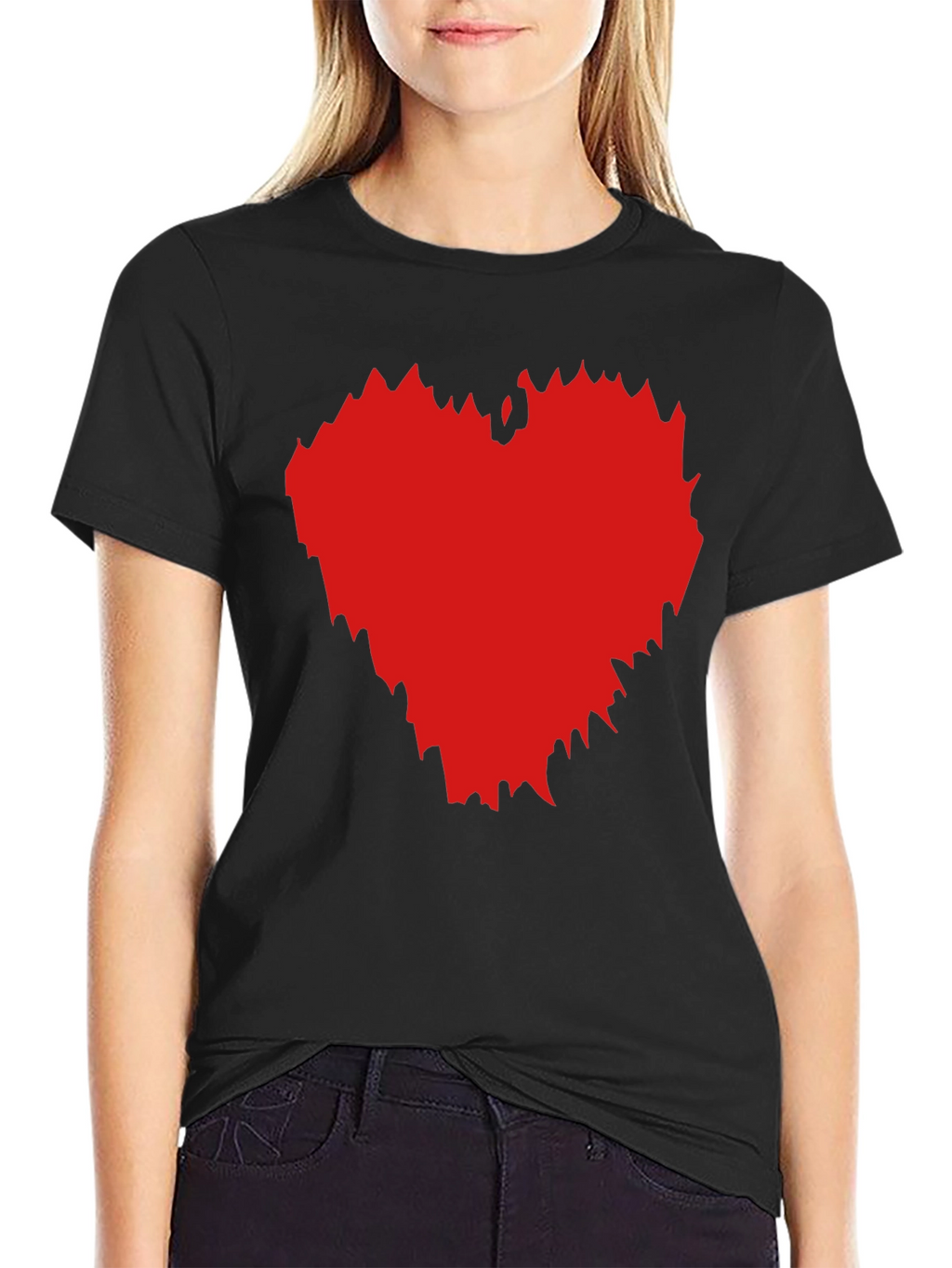 Black T-Shirt with Red Heart Graphic
