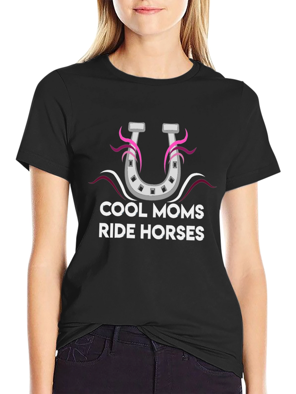 Cool Moms Ride Horses Black Graphic Tee
