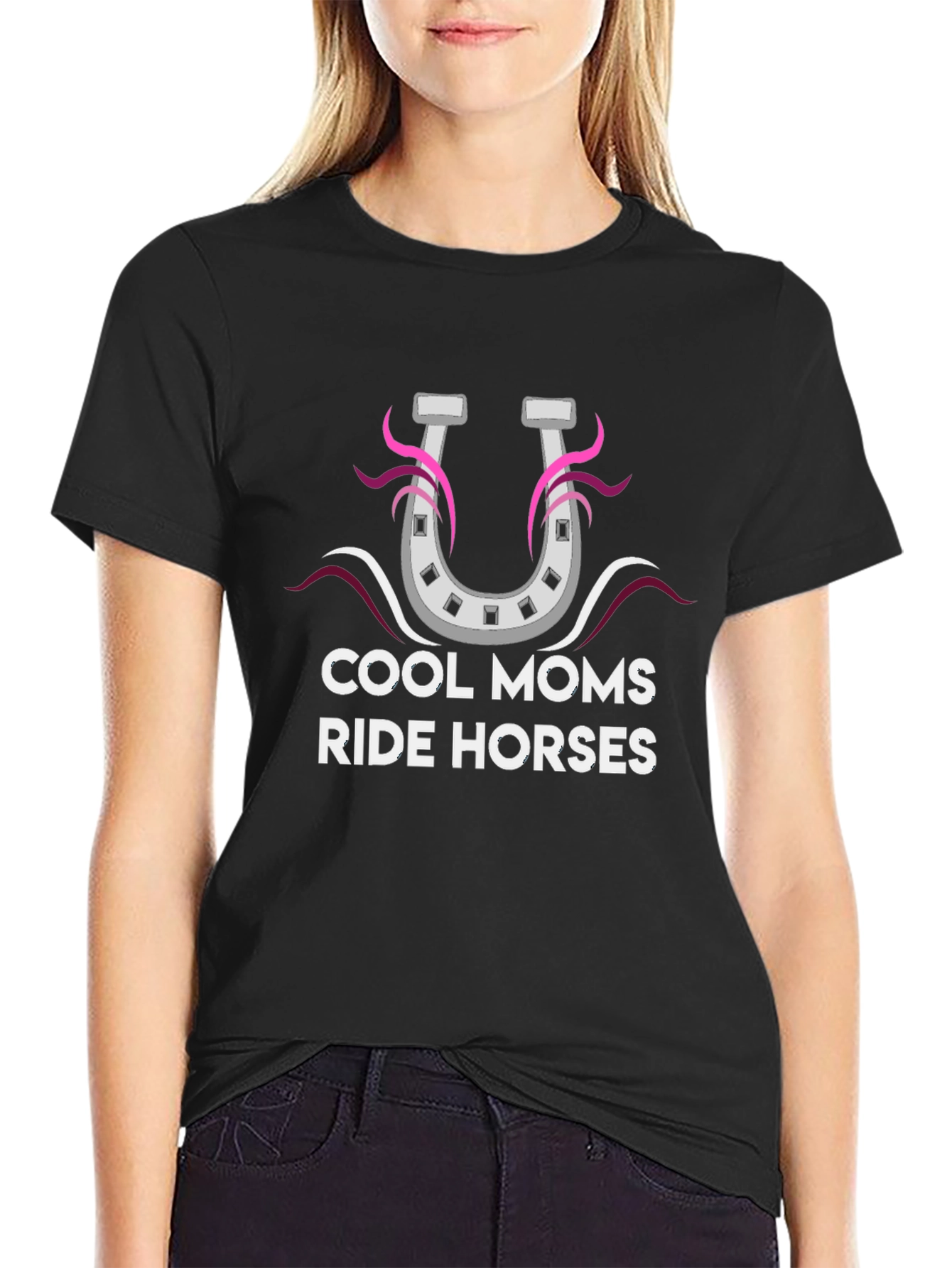 Cool Moms Ride Horses Black Graphic Tee