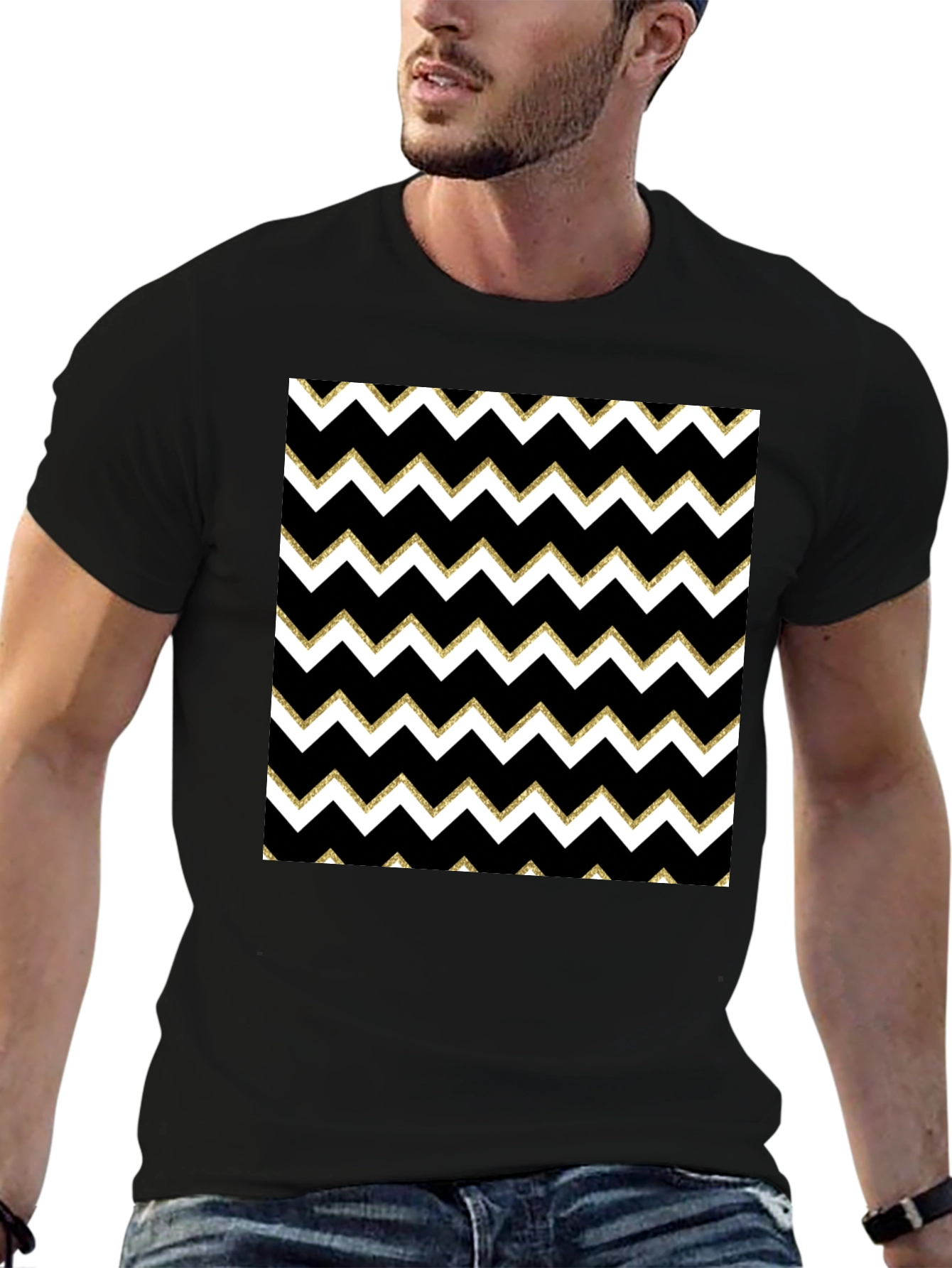 Stylish Black T-Shirt with Chevron Pattern