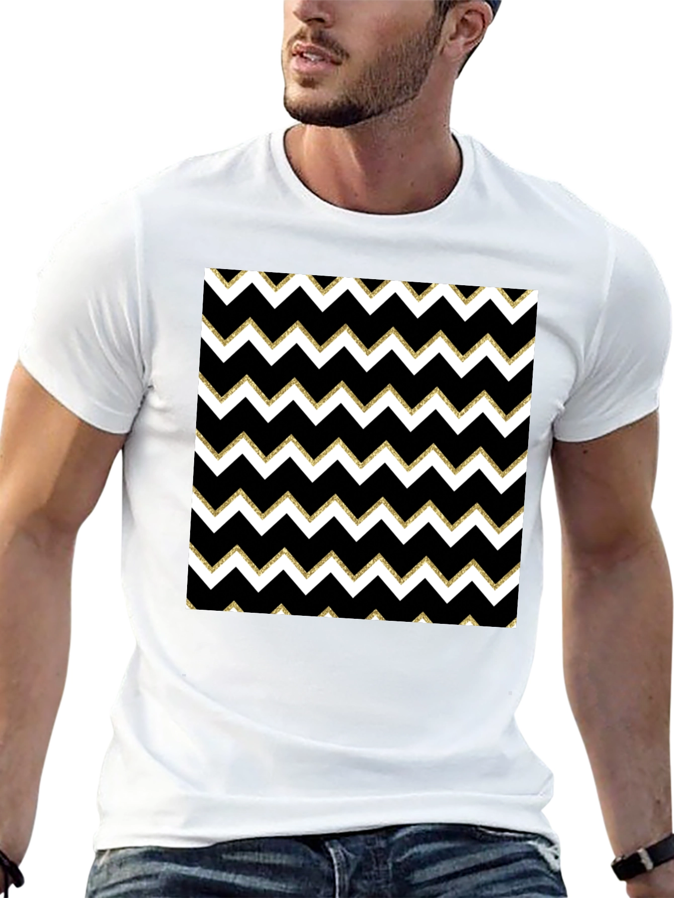 Stylish Black T-Shirt with Chevron Pattern