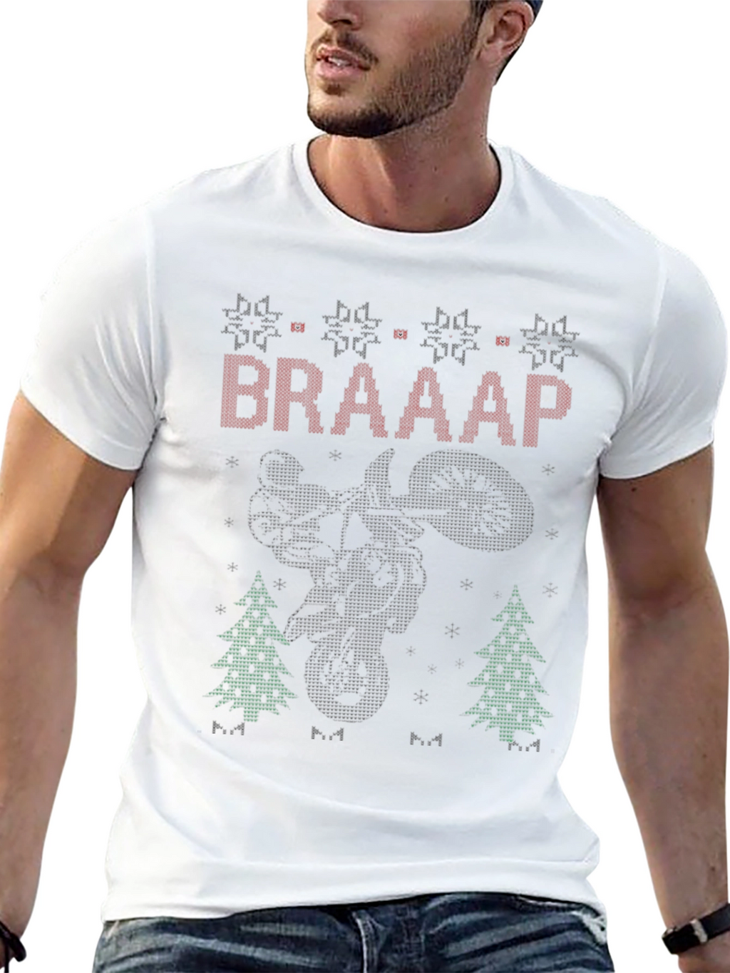 BRAAAP Motocross Ugly Christmas Sweater Style T-Shirt