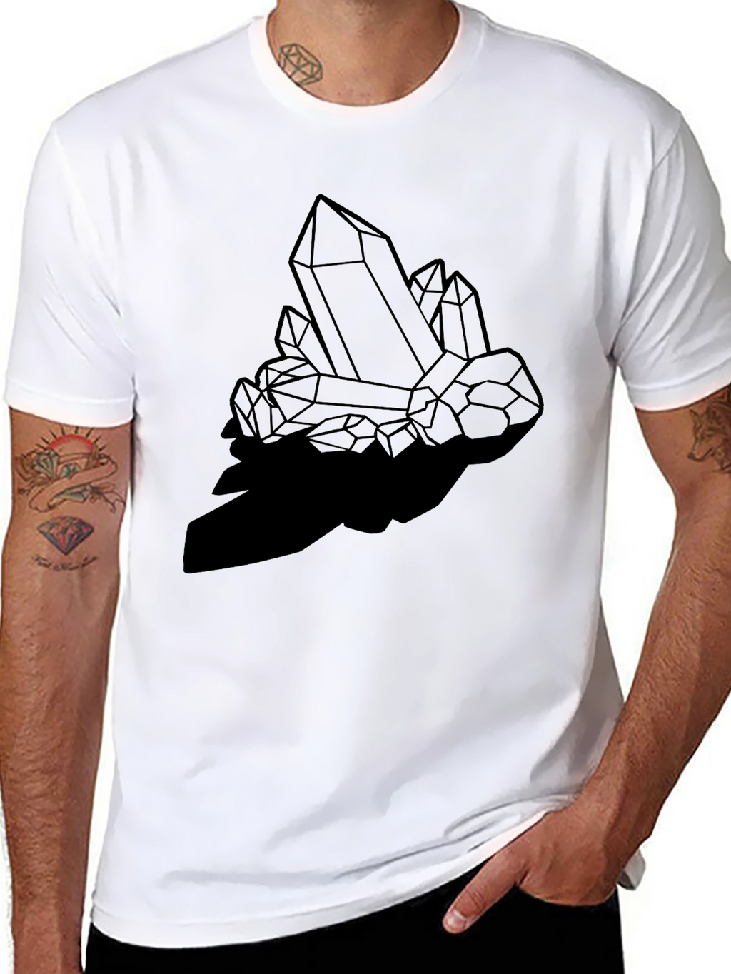 Geometric Crystal Print Black T-Shirt