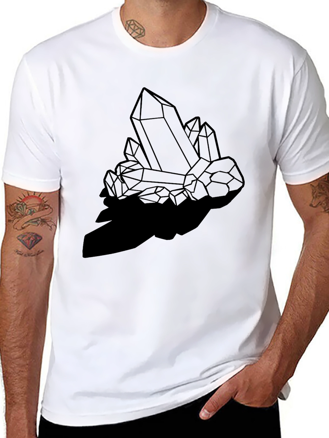 Geometric Crystal Print Black T-Shirt