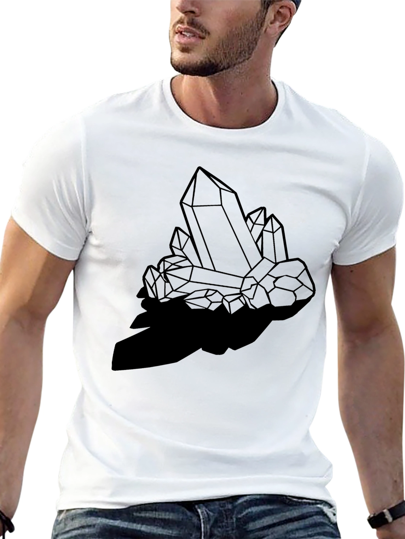Geometric Crystal Print Black T-Shirt