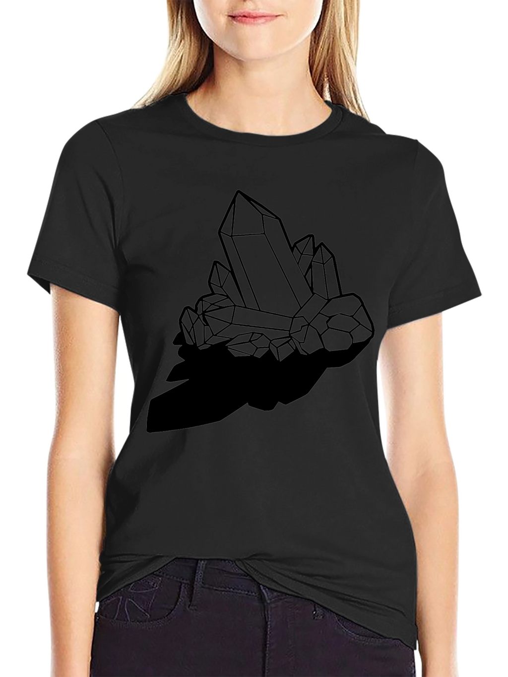 Geometric Crystal Print Black T-Shirt