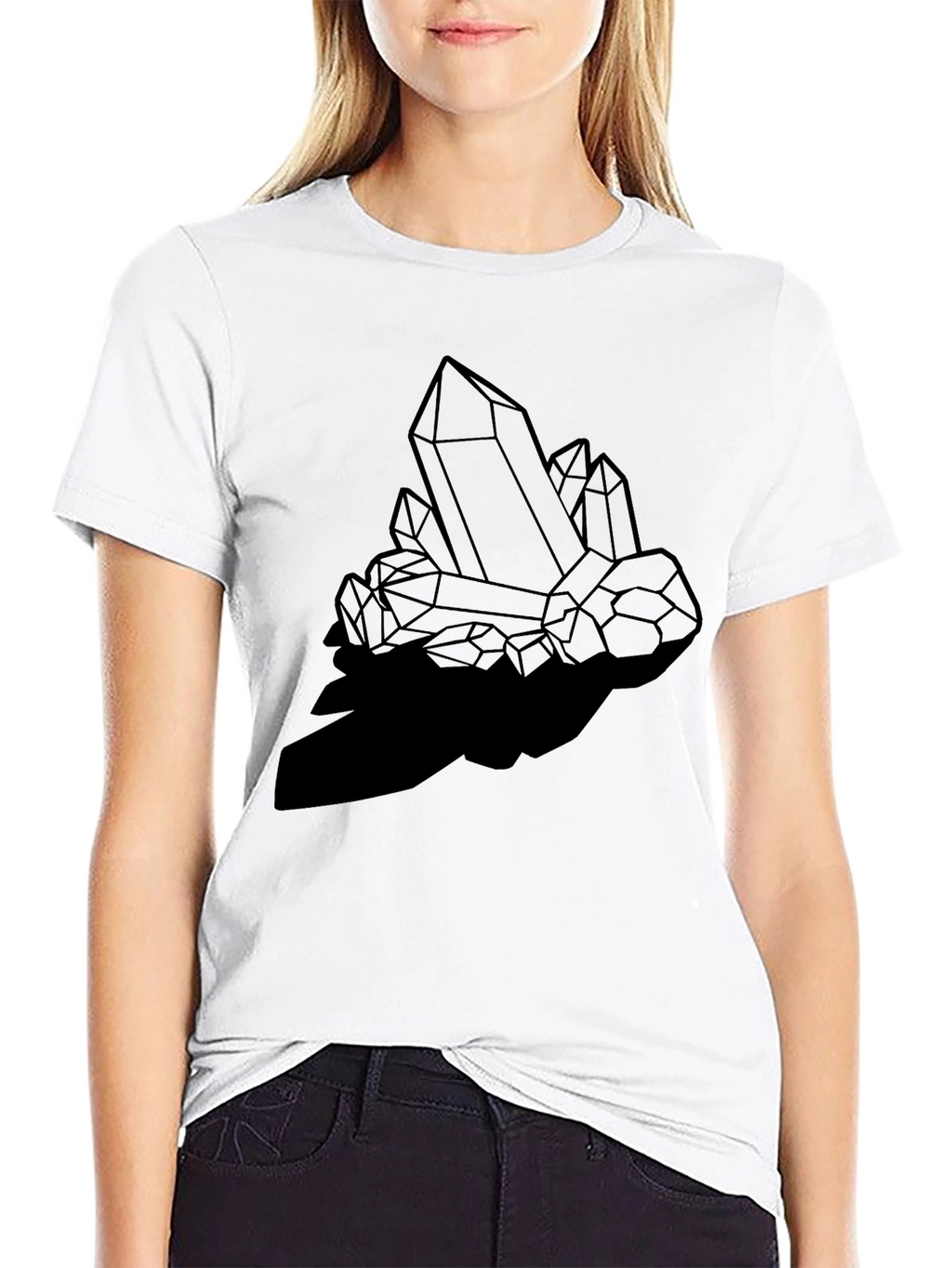 Geometric Crystal Print Black T-Shirt