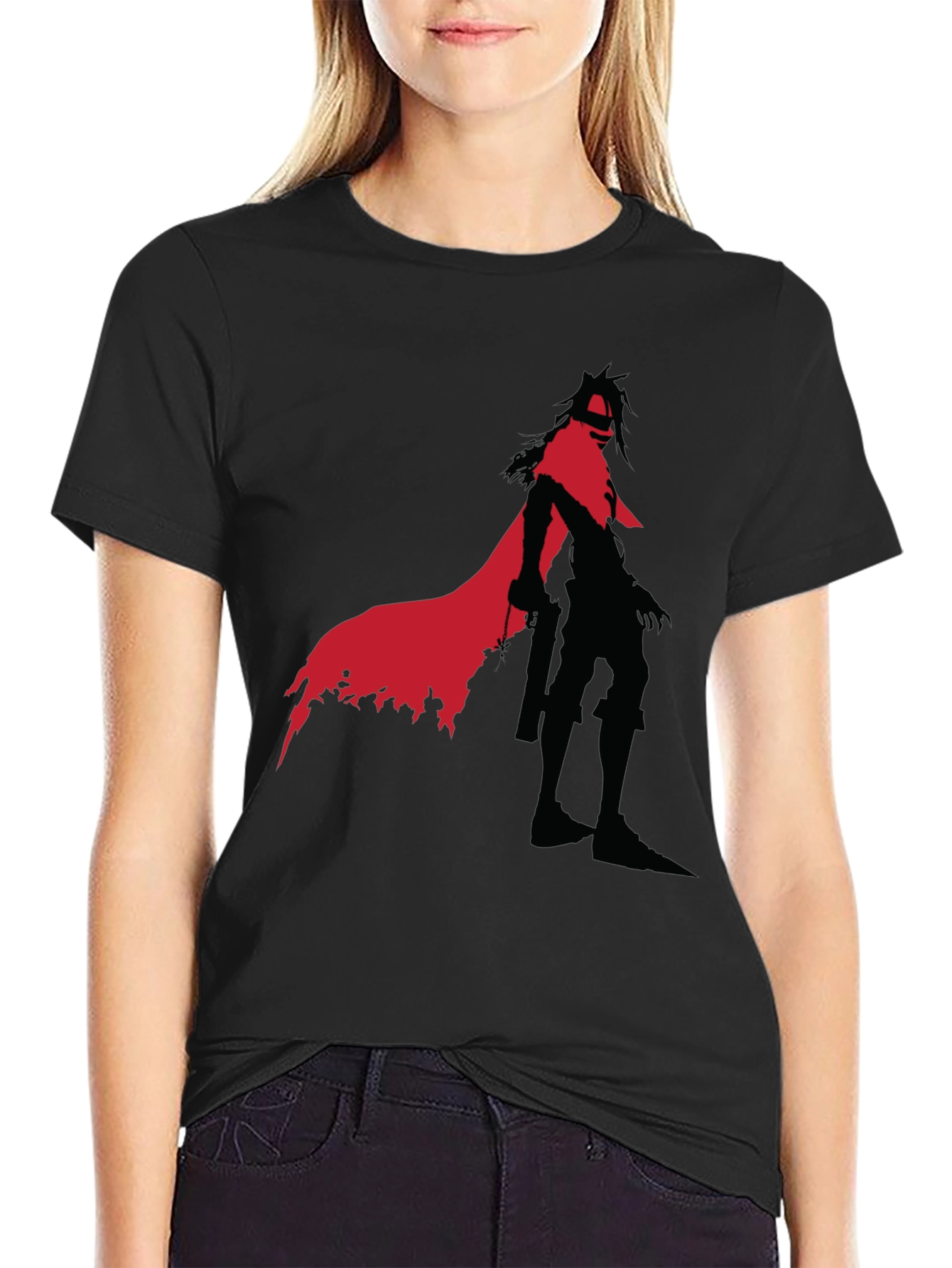 Edgy Anime Character Graphic Tee - Black