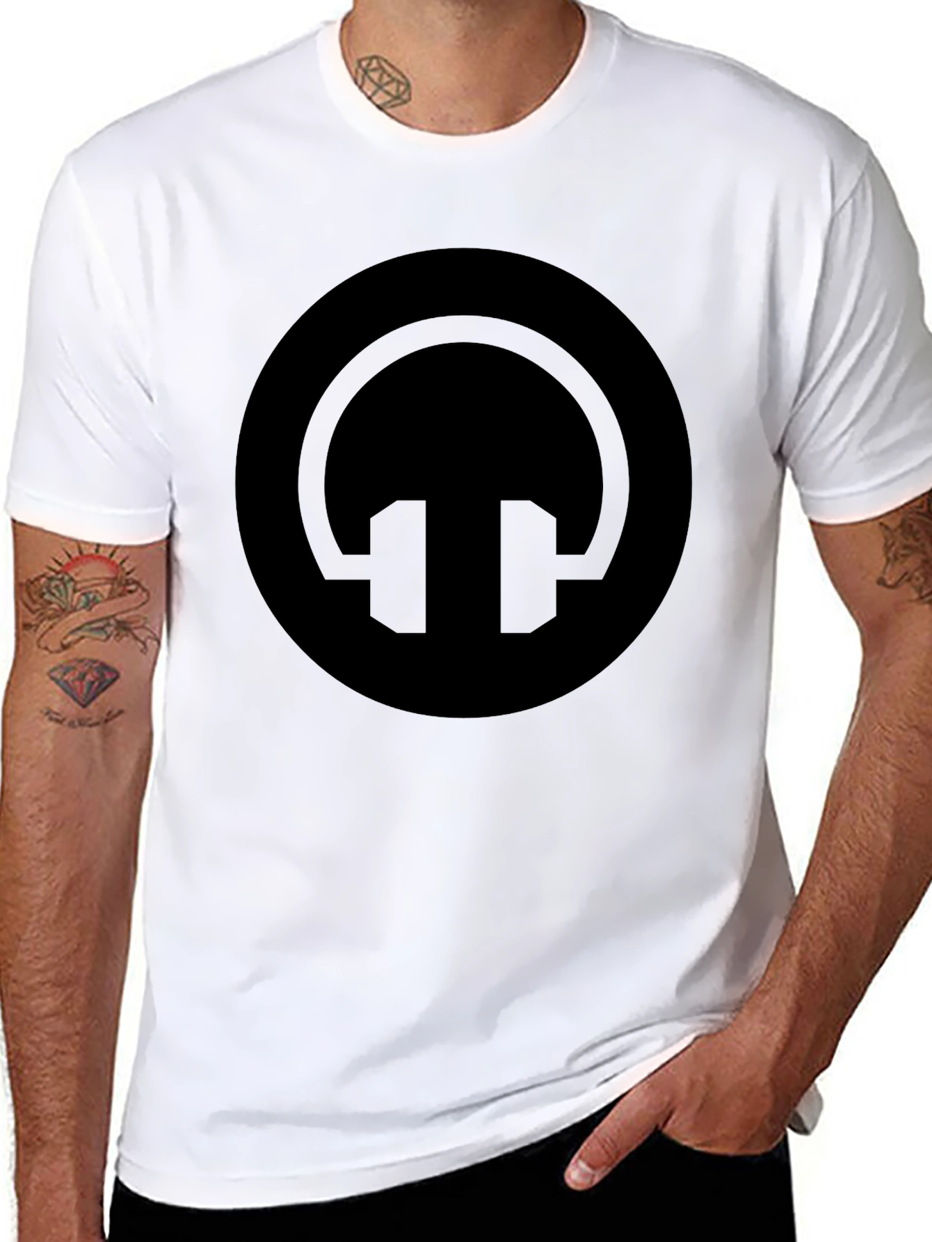 Black Headphone Circle Graphic T-Shirt