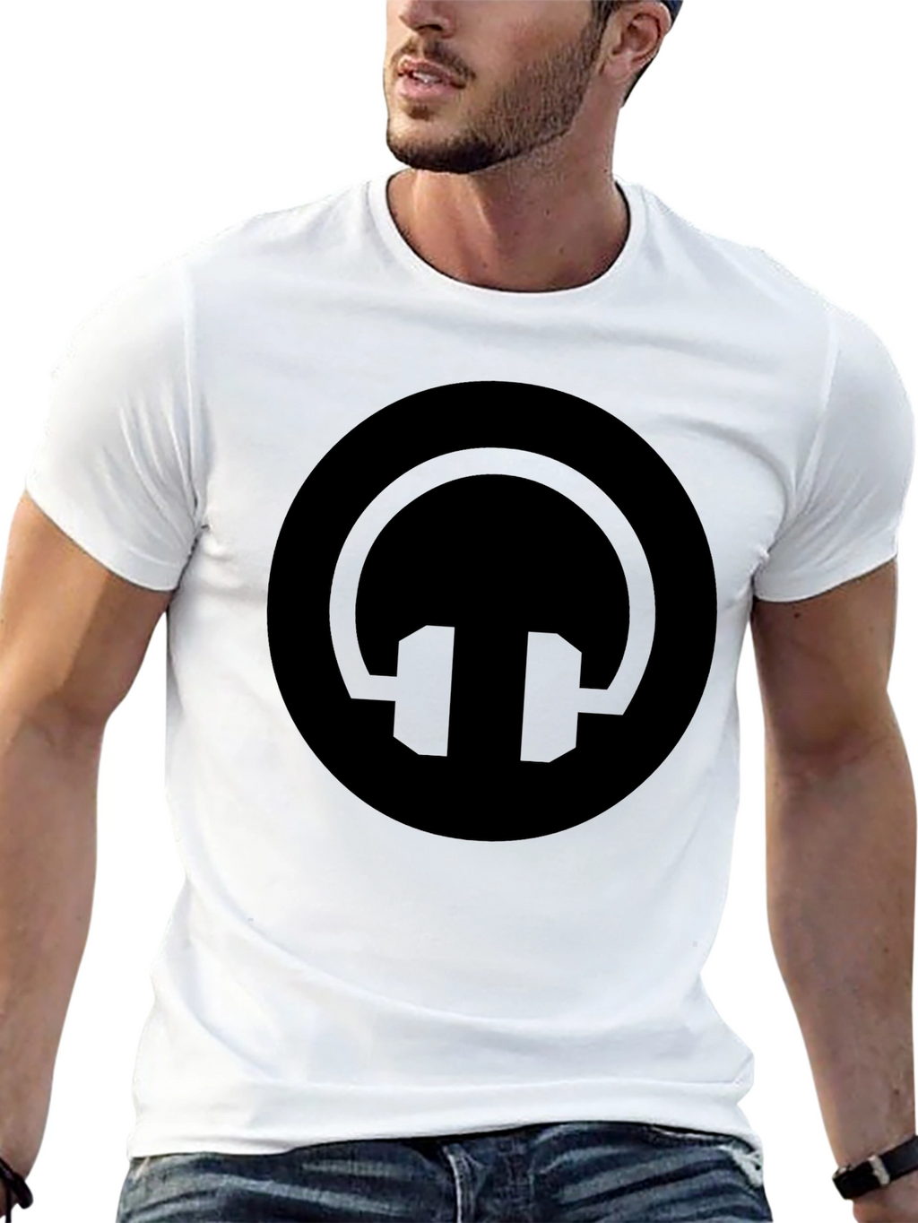 Black Headphone Circle Graphic T-Shirt