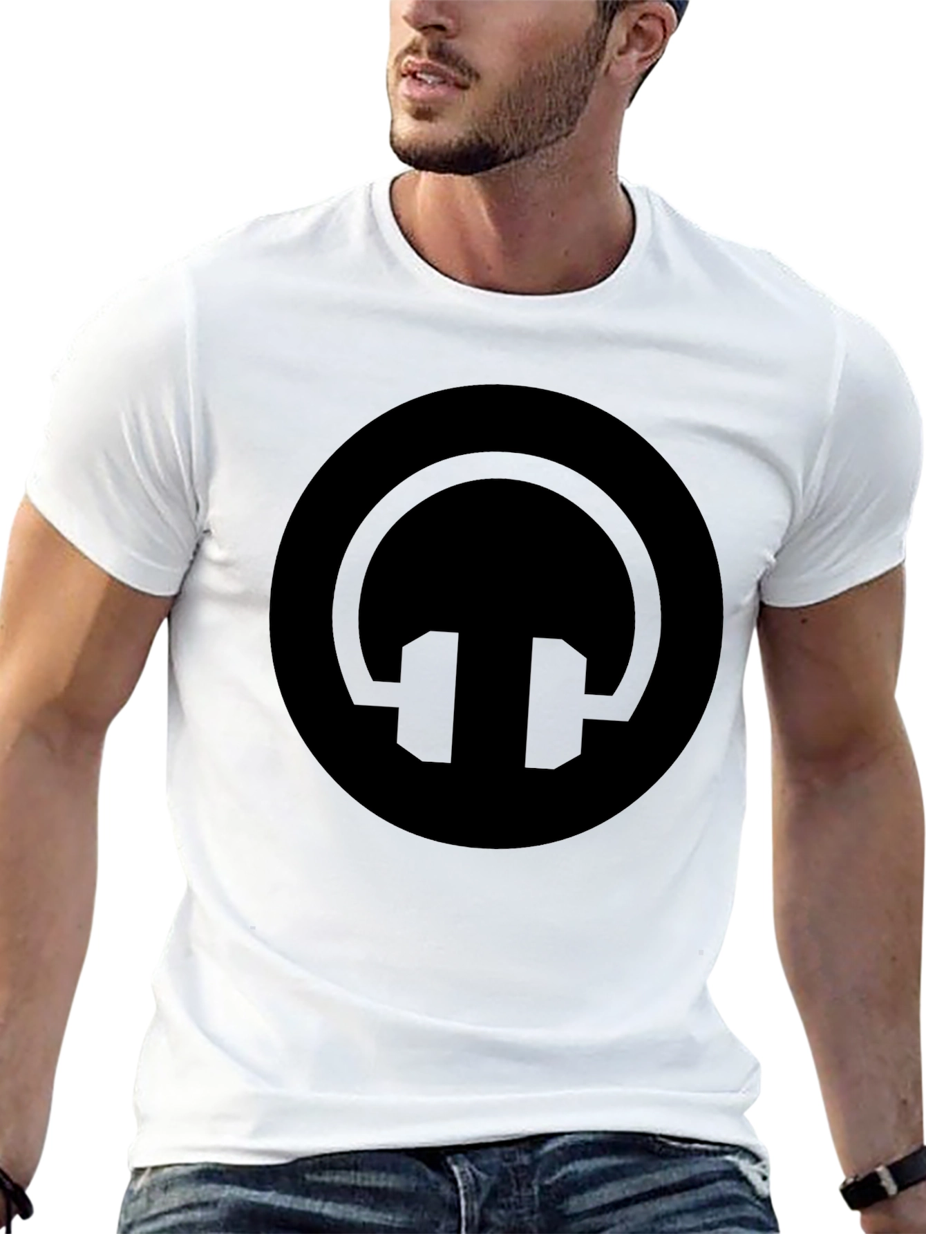 Black Headphone Circle Graphic T-Shirt