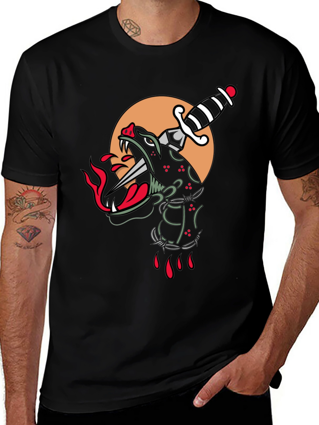 Edgy Black Panther Dagger Graphic T-Shirt