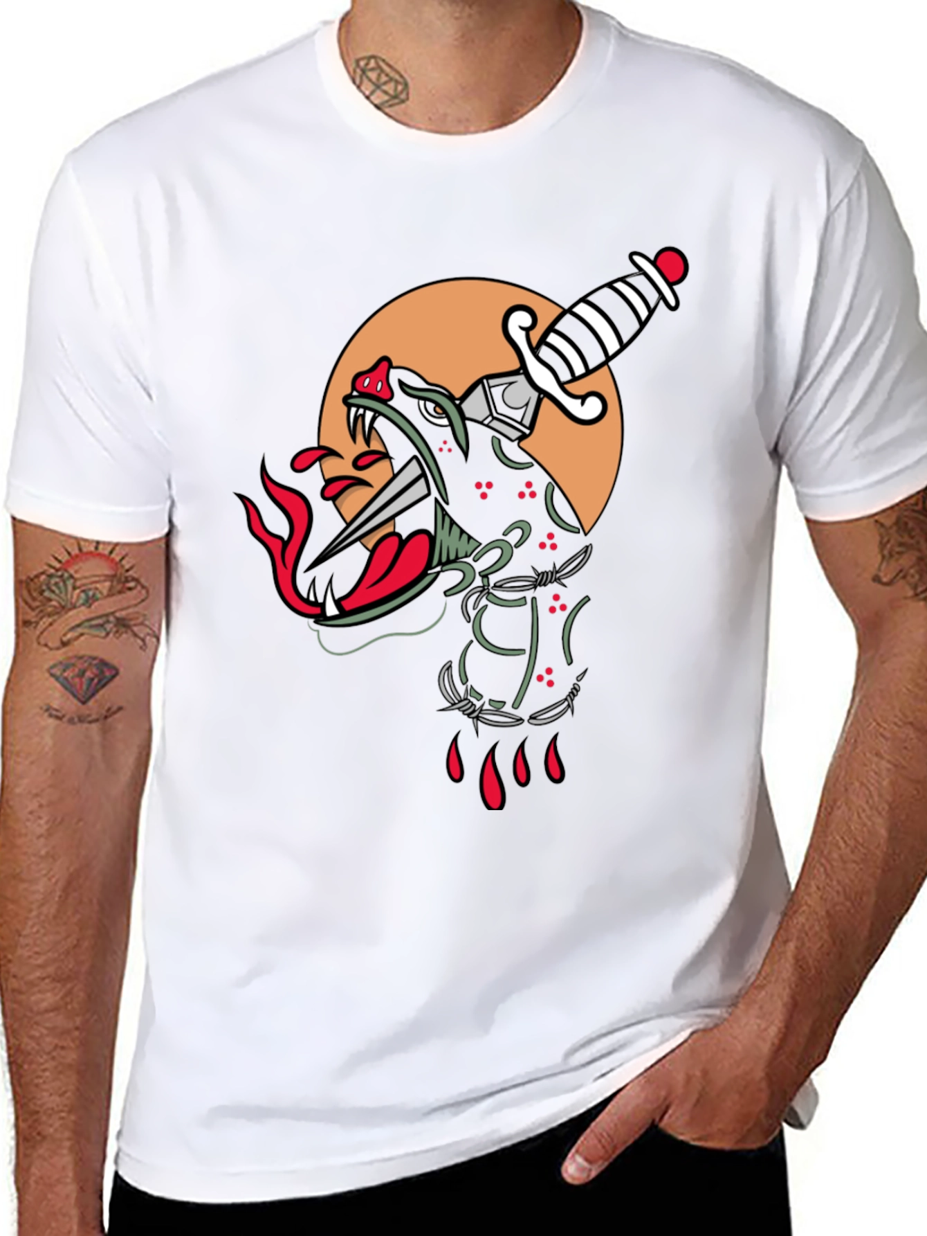 Edgy Black Panther Dagger Graphic T-Shirt