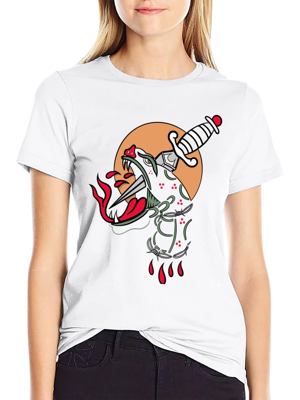 Edgy Black Panther Dagger Graphic T-Shirt