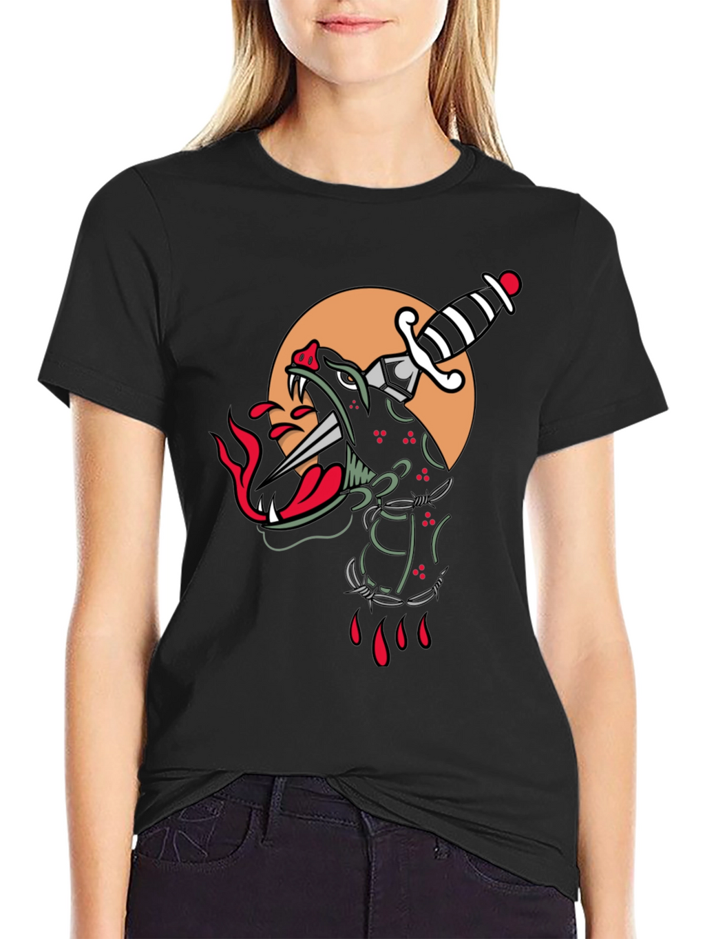 Edgy Black Panther Dagger Graphic T-Shirt