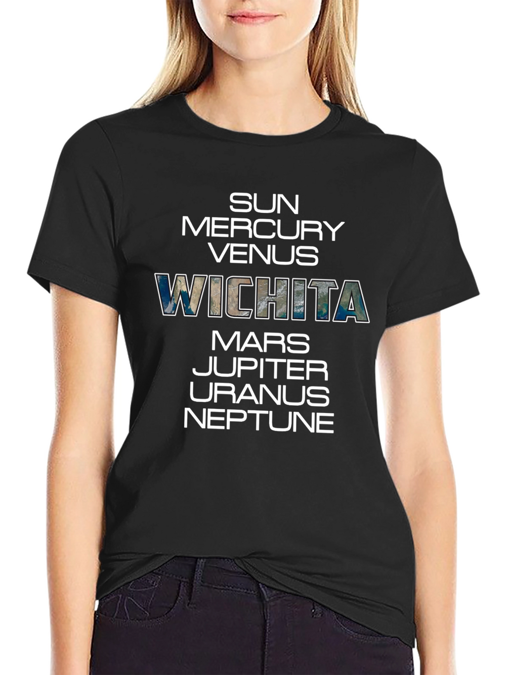 Planets and Wichita T-Shirt - Black Cotton Tee