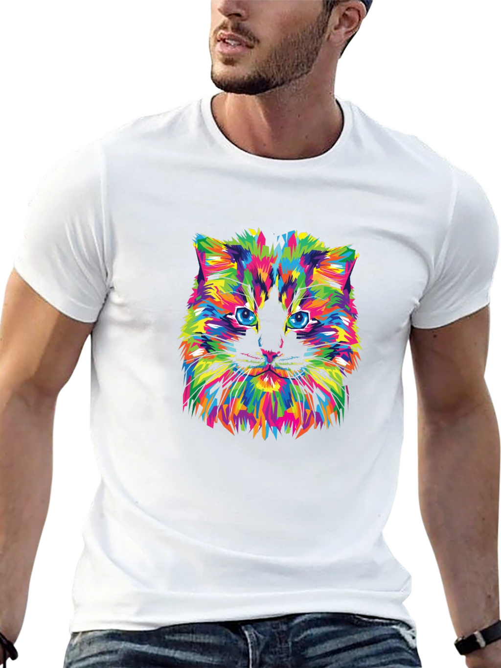 Vibrant Cat Graphic Tee - Soft Cotton Blend
