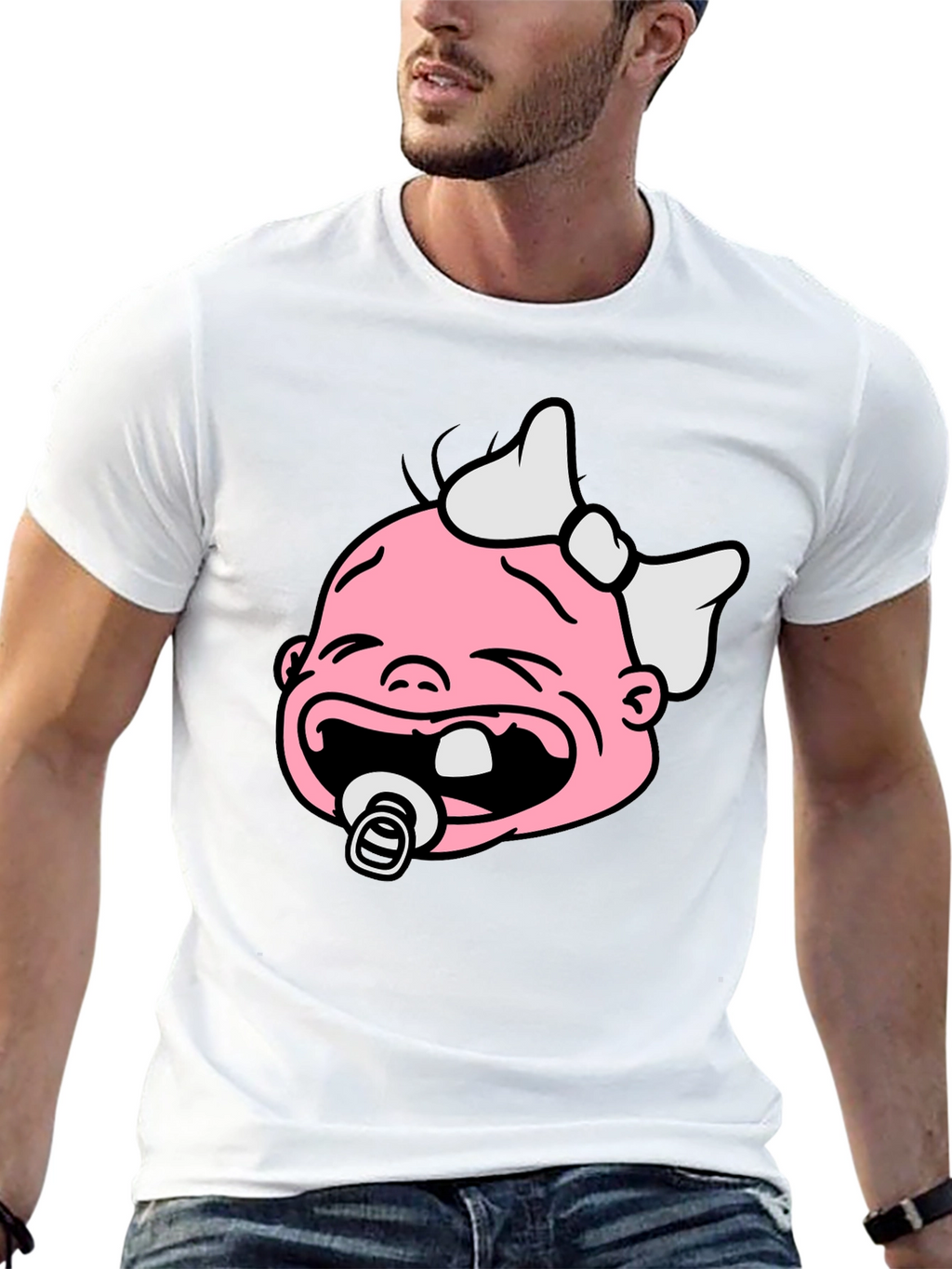 Funny Crying Baby Graphic Tee - Black Cotton Shirt