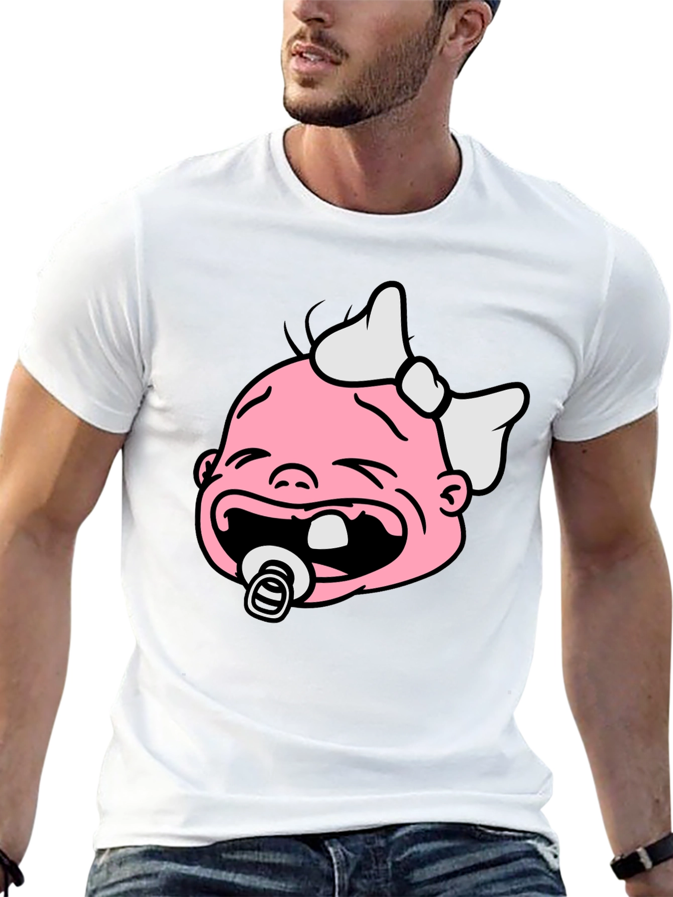 Funny Crying Baby Graphic Tee - Black Cotton Shirt