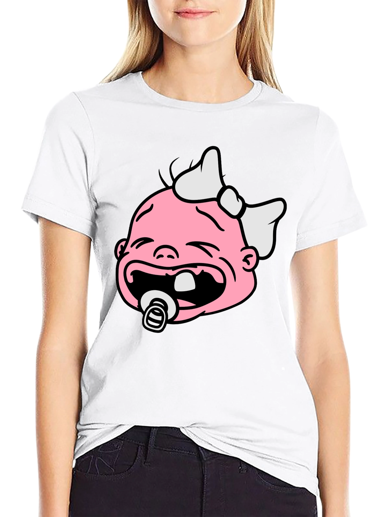 Funny Crying Baby Graphic Tee - Black Cotton Shirt